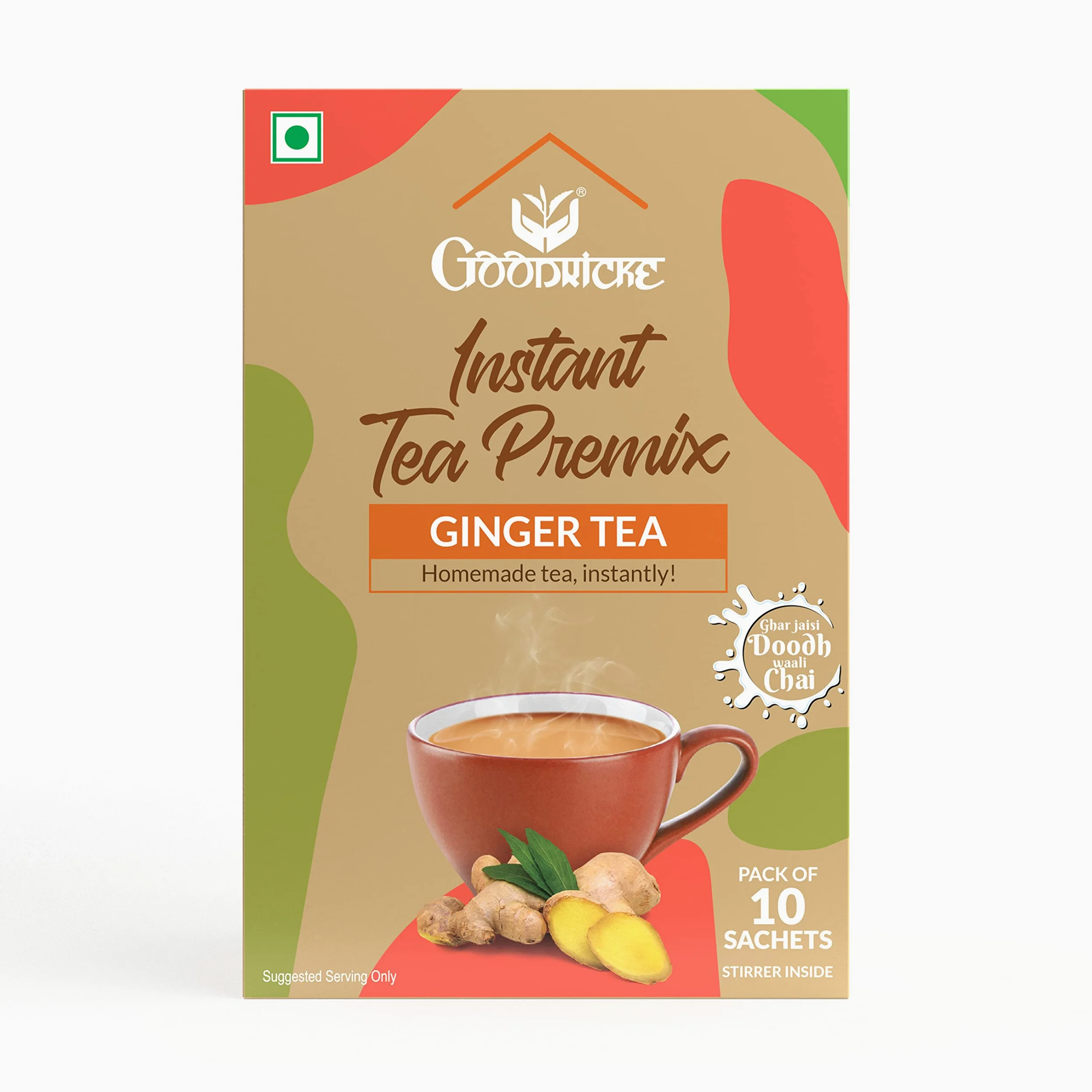 Goodricke Instant Tea Premix - Té de jengibre (2 x 10 bolsitas) | Adrak Chai | Bolsitas de té instantáneo premix de jengibre