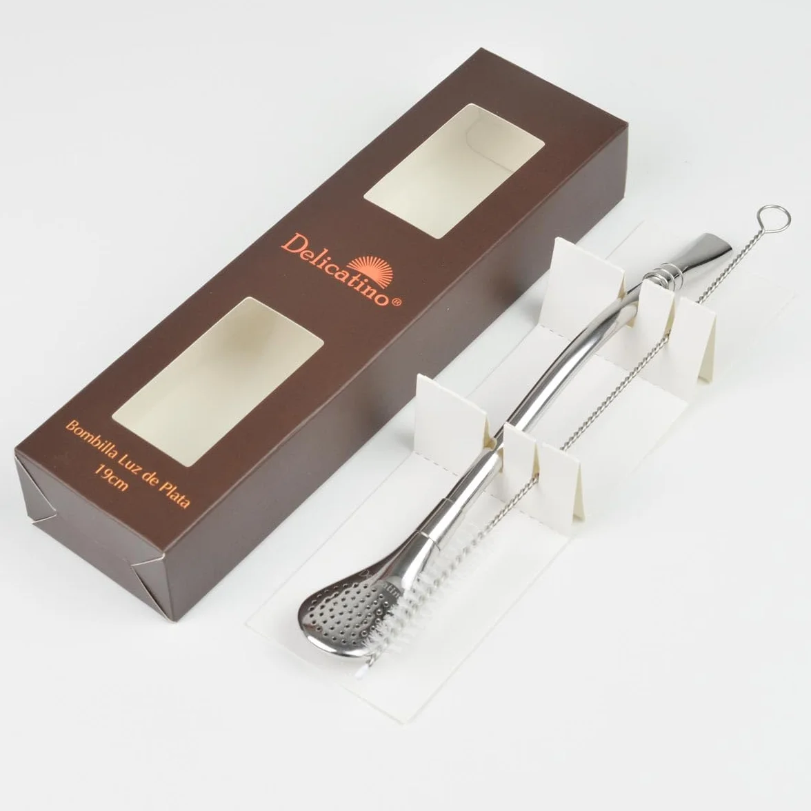 Bombilla Premium de Acero Inoxidable - Accesorio para Mate de 19 cm con Filtro y Acabado Pulido de Alto Brillo - Incluye Cepillo de Limpieza