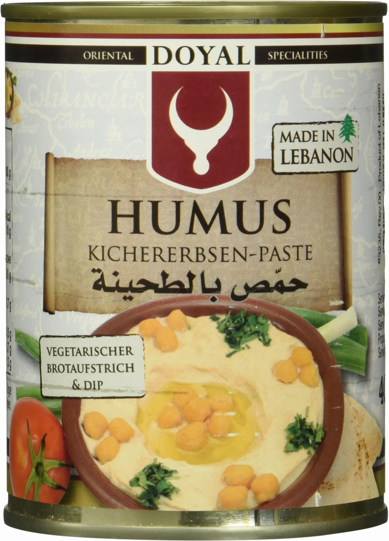 Hummus libanés en lata 400 g cremoso de garbanzos y tahina para dipear, untar y recetas