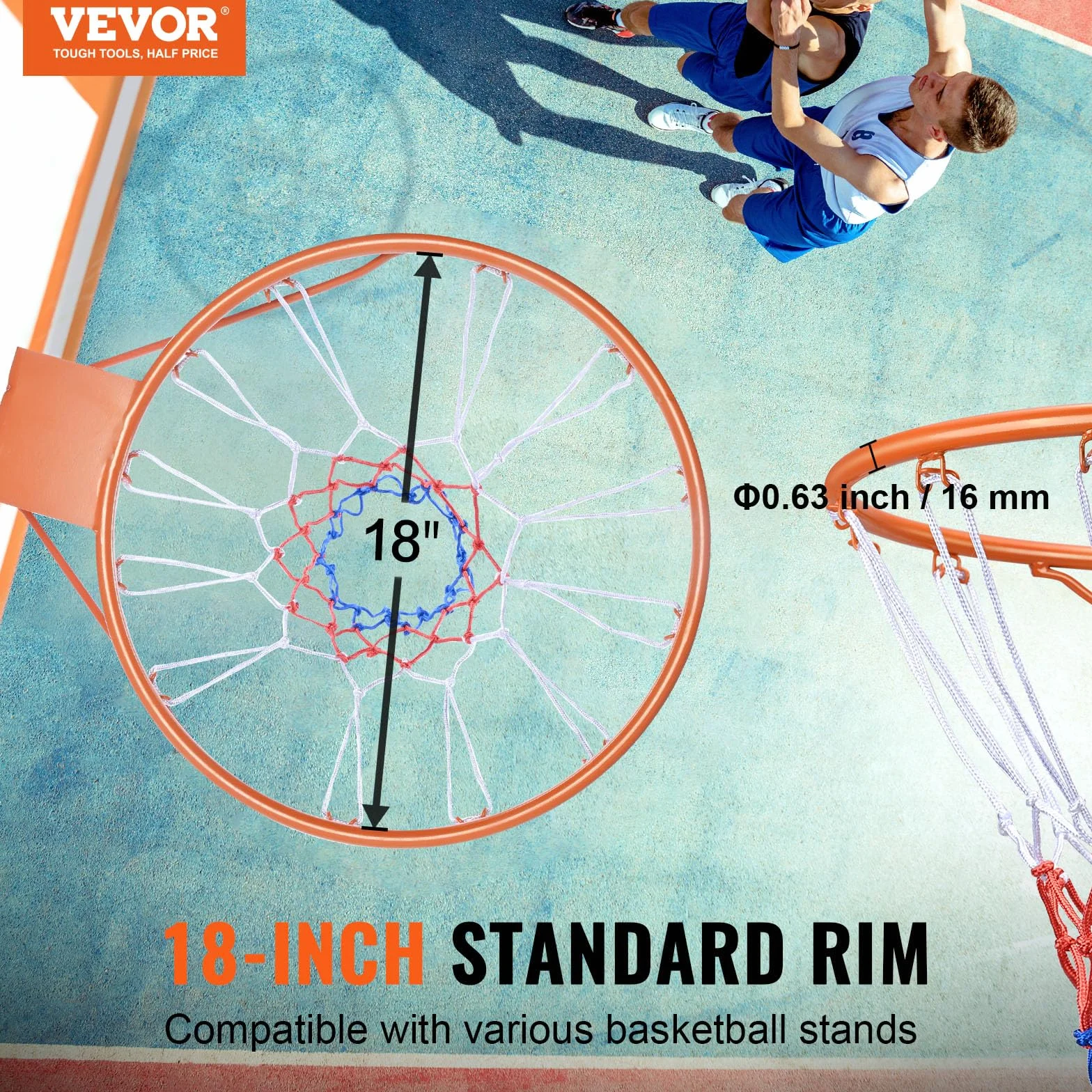 VEVOR Aro de baloncesto montado en pared Q235 18 pulgadas flexible borde red estándar interior exterior