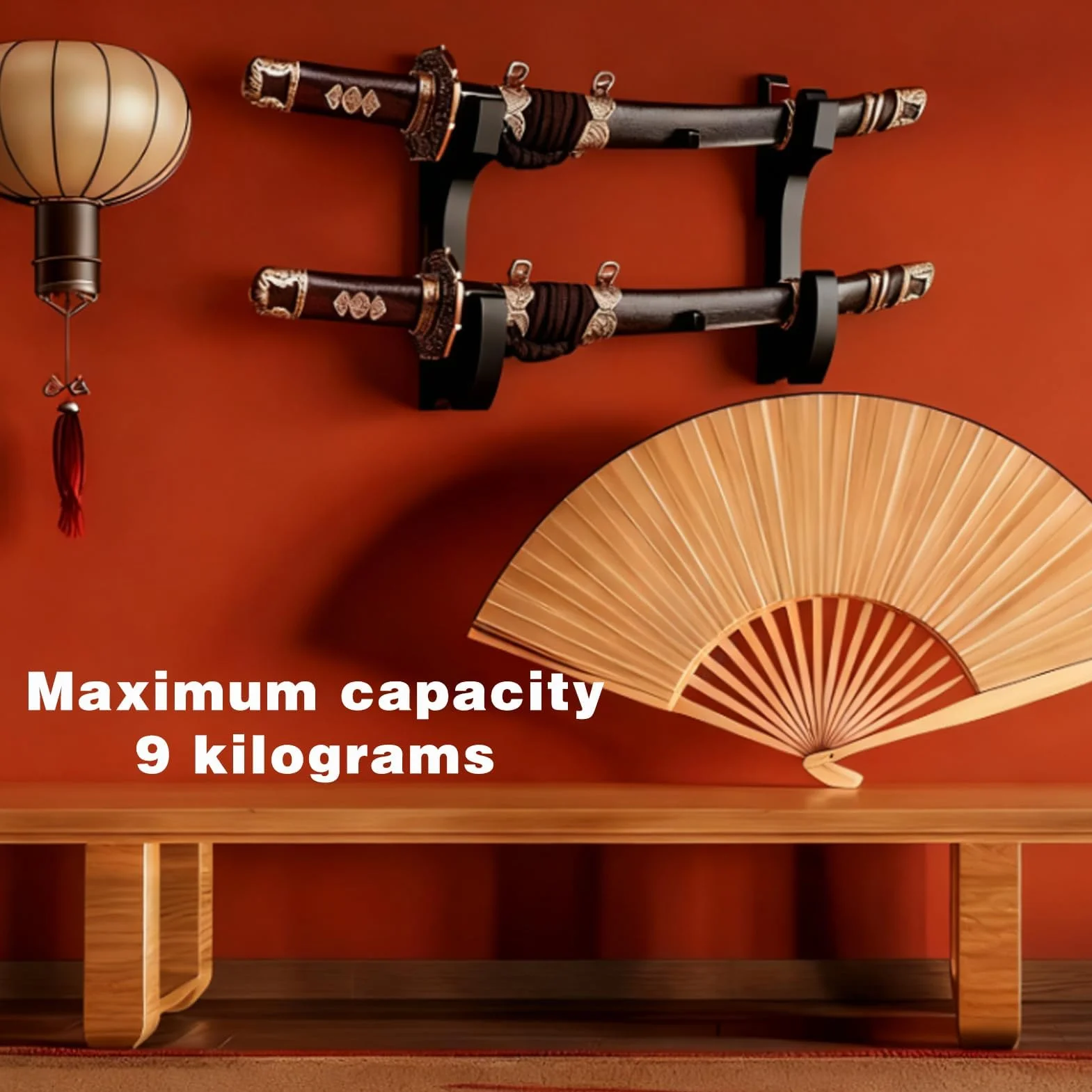 Soporte de Pared para Katana y Espadas Samurai, 2 Niveles Ajustable con Ganchos Acolchados, Exhibidor de Madera Negra