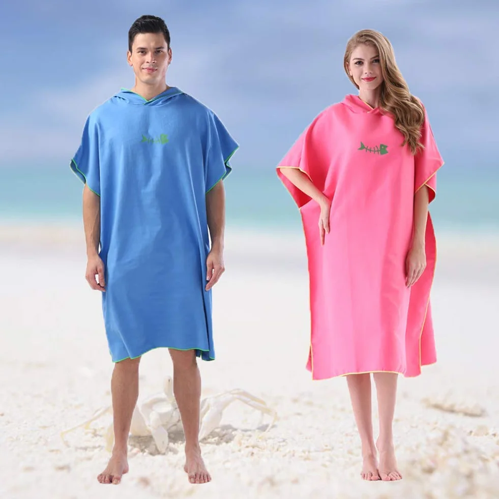 Surf Poncho Albornoz Cambiar con Capucha Toalla Túnica Microfibra Secado Rápido Absorbente Baño 110x80cm Azul Marino