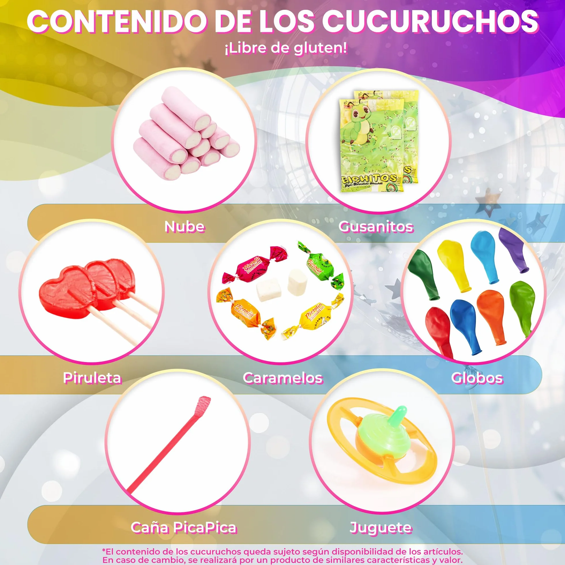 20 Conos Chuches Cumpleaños SIN GLUTEN - Bolsas Chuches Cumpleaños Rellenas - Cucuruchos Chucherías preparados para fiestas Infantiles - Cucuruchos rellenos de golosinas listos para regalar