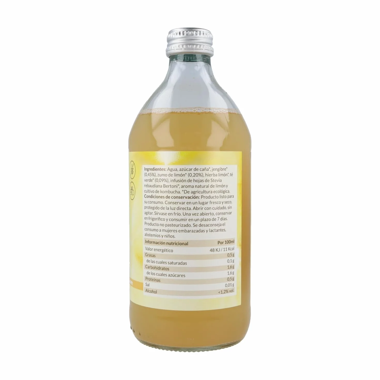 Pack de kombucha jengibre-limón BIO | 6 unidades de 500ml | Naturitas Essentials | Refresco saludable | Ayuda a la digestión | Refrescos