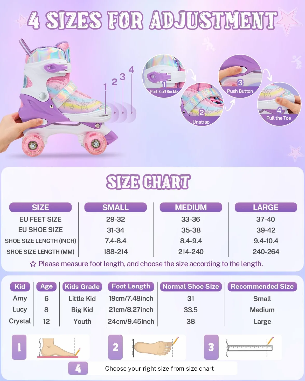 Gonex Patines 4 Ruedas Niña Paralelo Ajustables con Iluminación LED para Principiantes