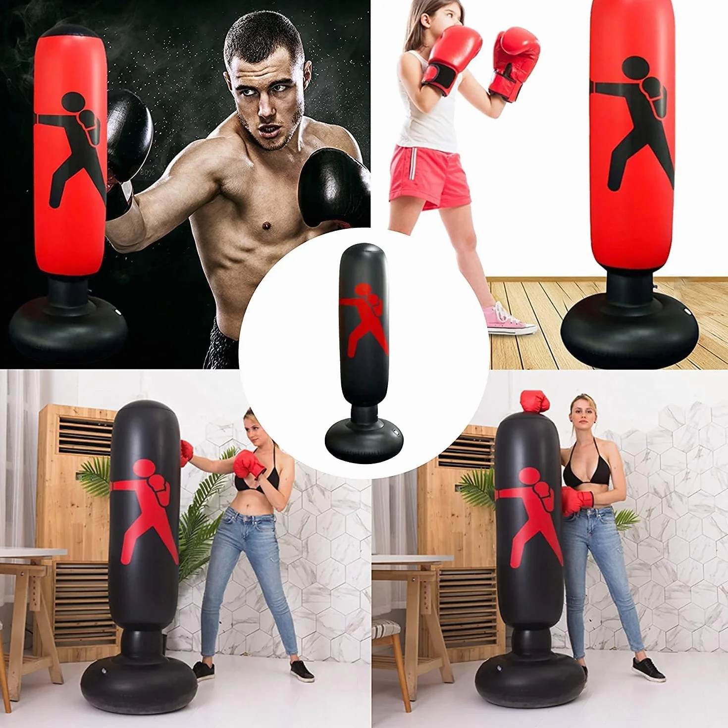 Saco de Boxeo Niños 160 cm Hinchable Punching Bag para Karate Kickboxing