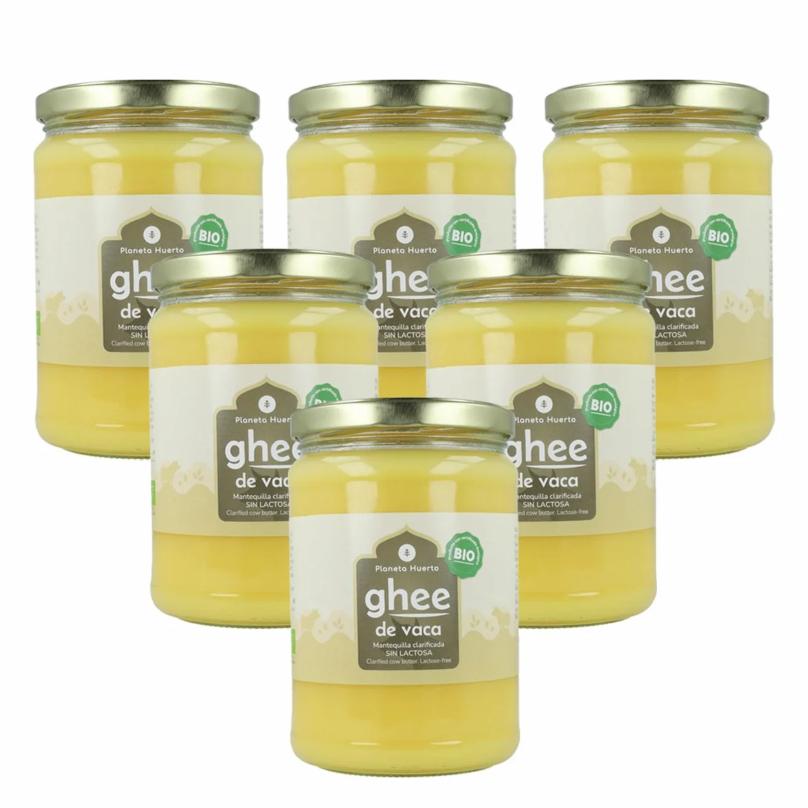 PLANETA HUERTO | Pack 6x Ghee mantequilla clarificada 500 g – Mantequilla Clarificada BIO Sin Lactosa ni Caseína, Ideal para Cocinar, Dieta Keto, Paleo y Ayurveda, Sabor Suave y Textura Cremosa