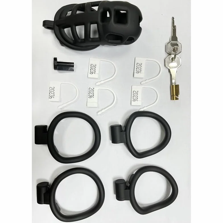 Black Plastic Fitness Protection Cage 100mm con 4 Tamaños de Anillos Diseño de Cerradura Invisible