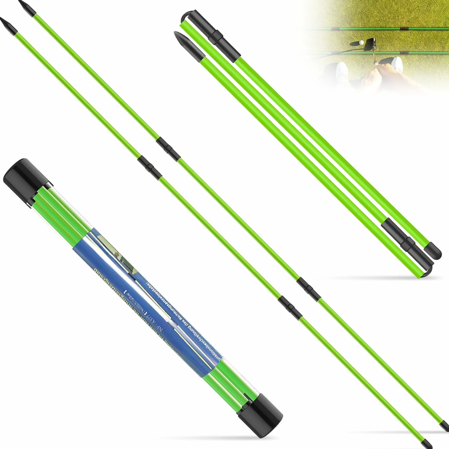 Palos de Alineación Golf Plegables 123cm, Varillas Entrenador Swing Fibra Vidrio 3 Secciones para Principiantes
