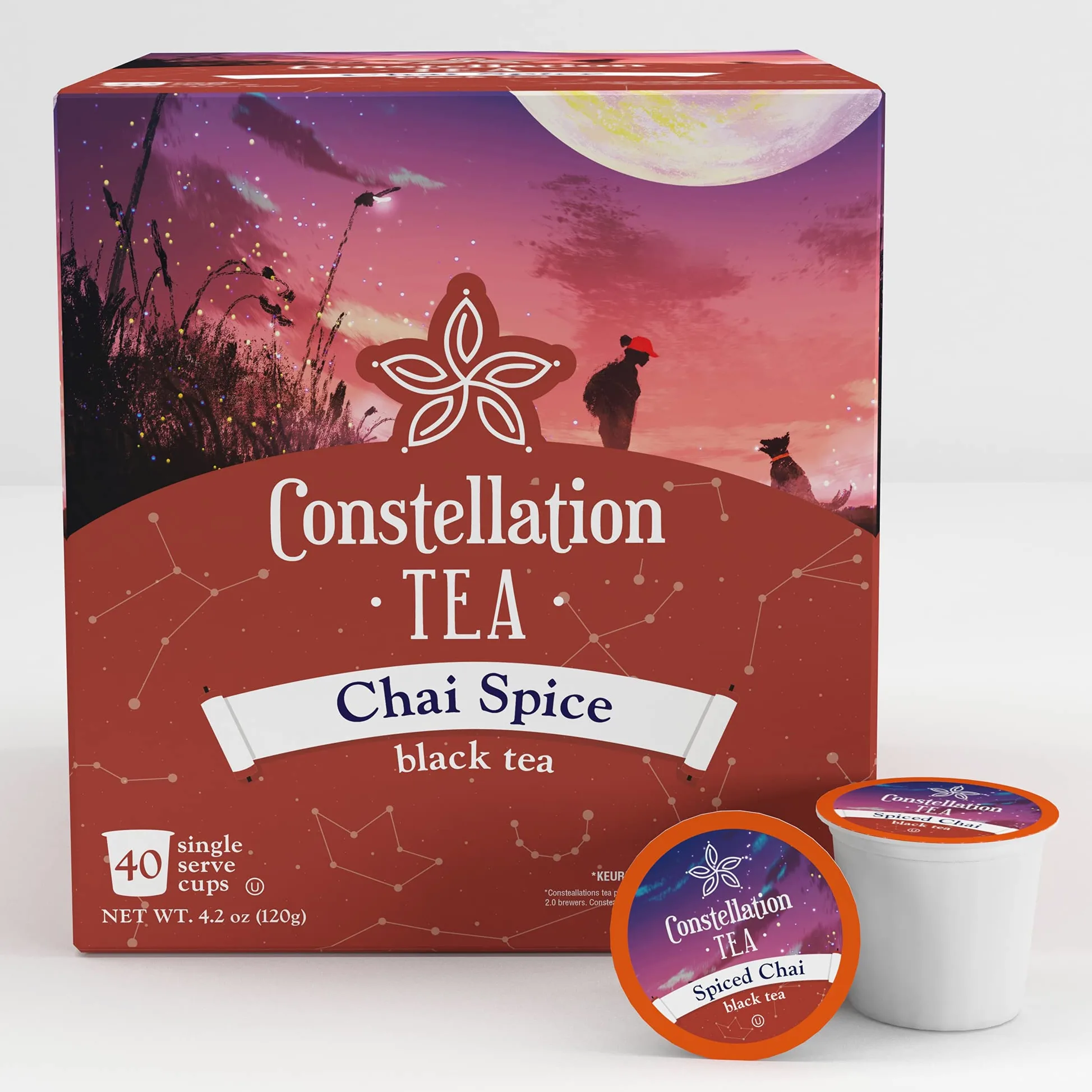 Constellation Tea Cápsulas de té negro Spiced Chai compatibles con cafeteras K Cup incluyendo 2.0, 40 unidades