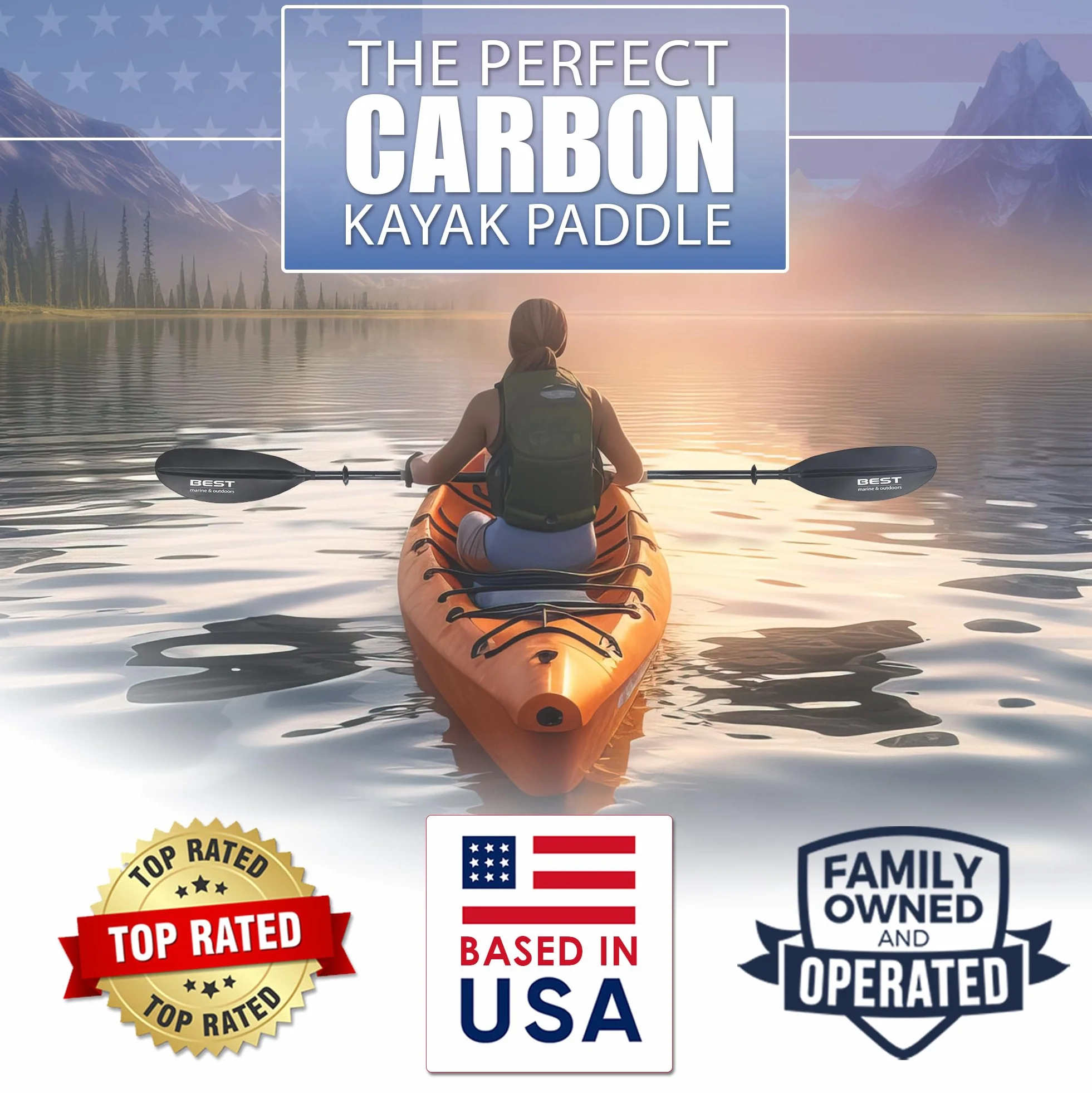 Remo de kayak de fibra de carbono y polipropileno reforzado con fibra de vidrio para adultos