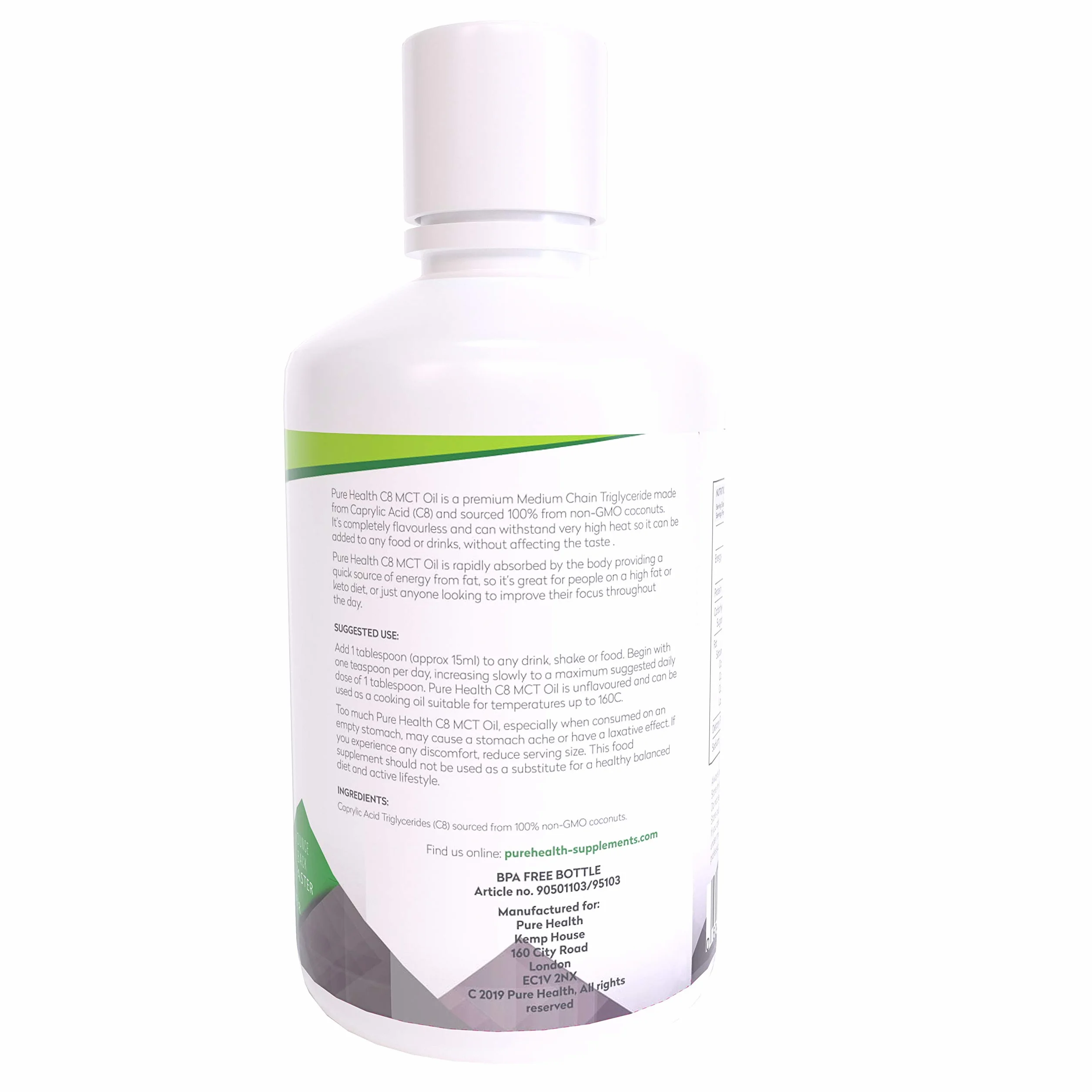 100% Aceite de coco C8 MCT | Pureza de 99% | Ácido Caprílico Puro C8 | NON_GMO | 1000ML | Paleo | Cetogénica | Vegana | Sin gluten | Sin BPA (1000ml Coco C8)
