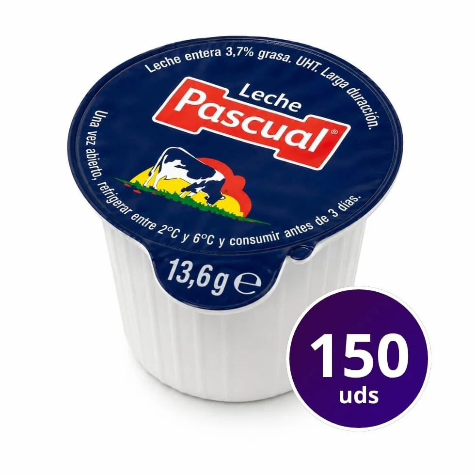 Leche Pascual Entera UHT Monodosis 13,6 ml Caja 300 Tarrinas