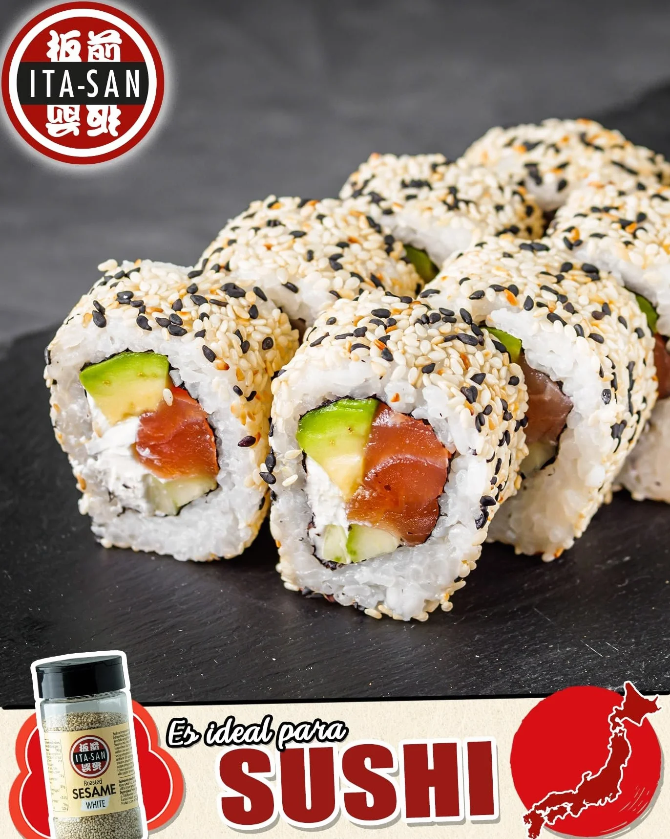 ITA-SAN Semillas de sésamo blanco, tostadas, para platos asiáticos o como topping para ensaladas y cereales, 1 x 95 g