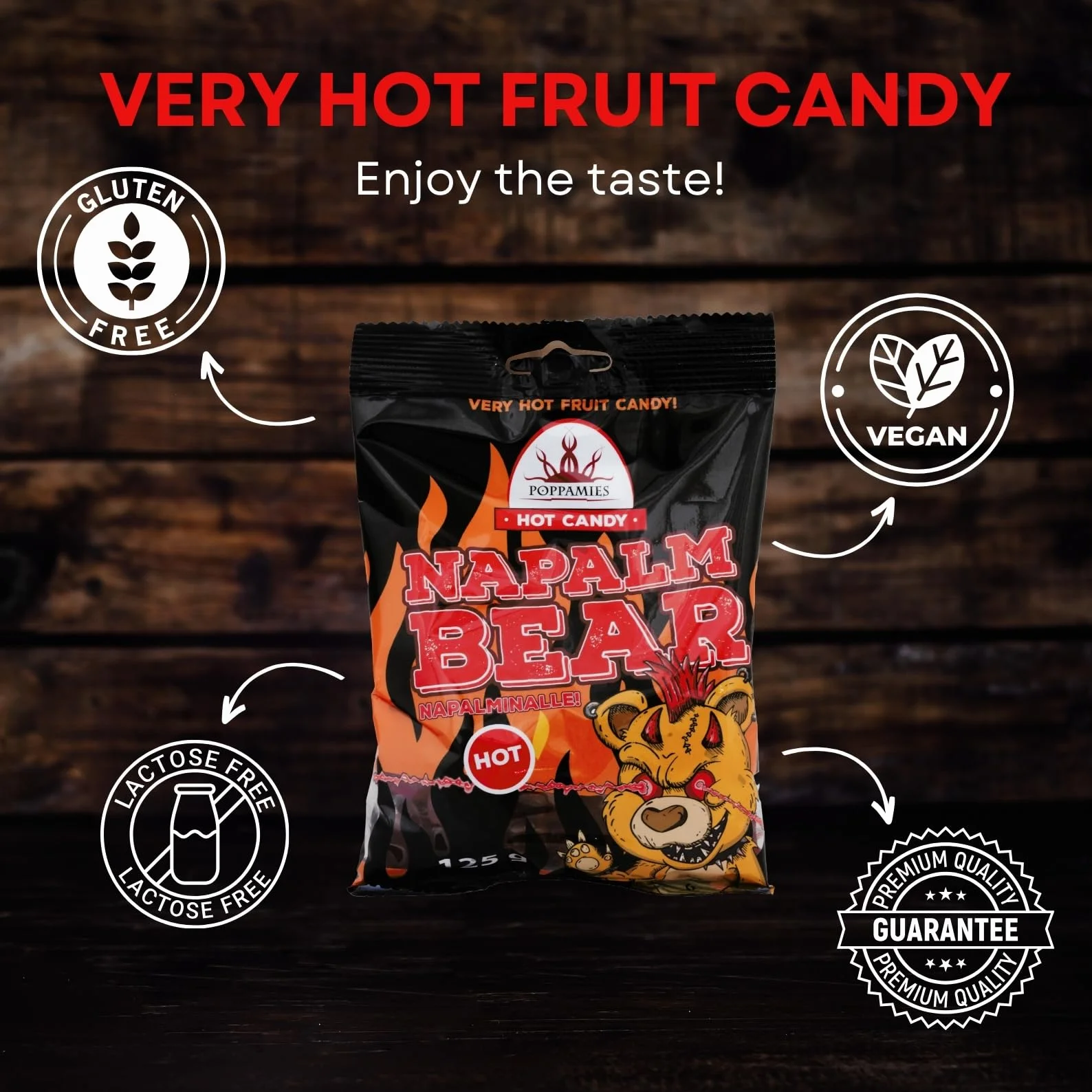 NapalmiNalle Gomitas picantes de osito Chili Fruit Gums Sweets 125 g Sin gluten vegano