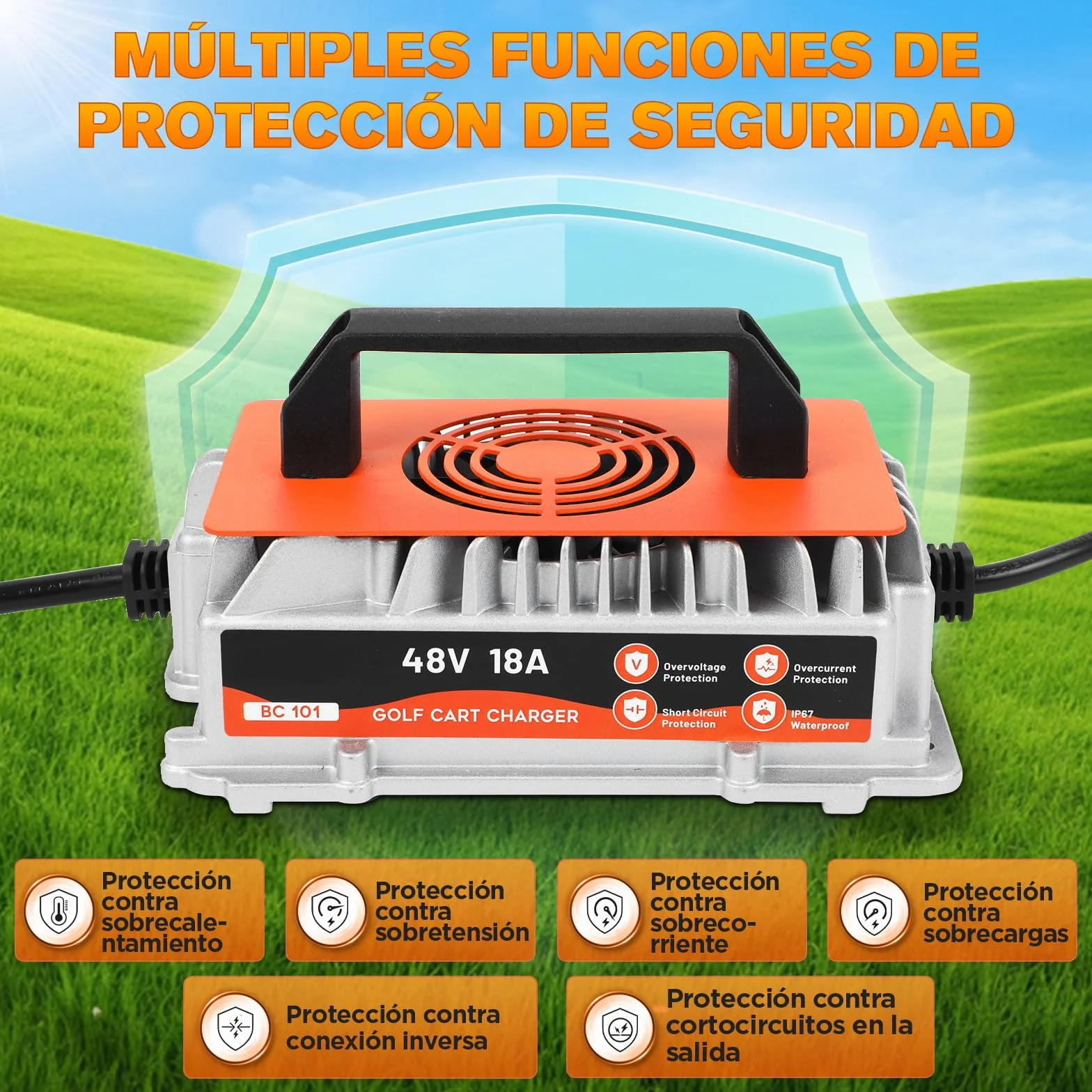 Cargador Inteligente 48V 18A para Carritos de Golf Club Car, Batería Plomo-ácido IP67