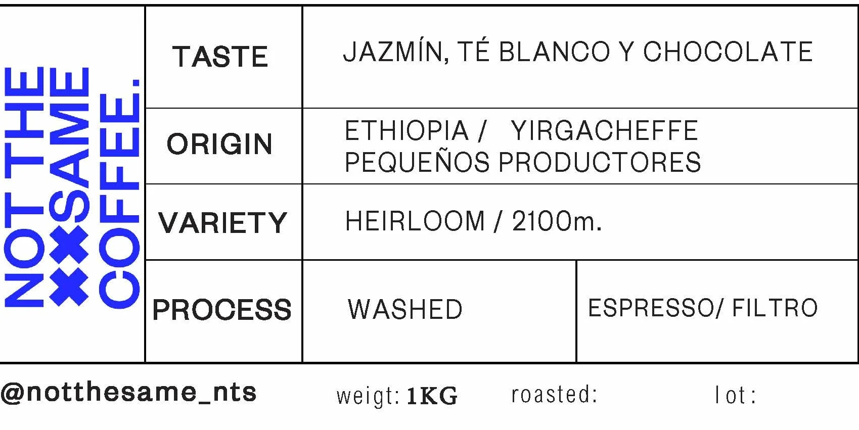 NOT THE SAME COFFEE - Specialty Coffee ETHIOPIA 1KG - Café de especialidad en grano - Recién Tostado - Yirgacheffe Gedeb