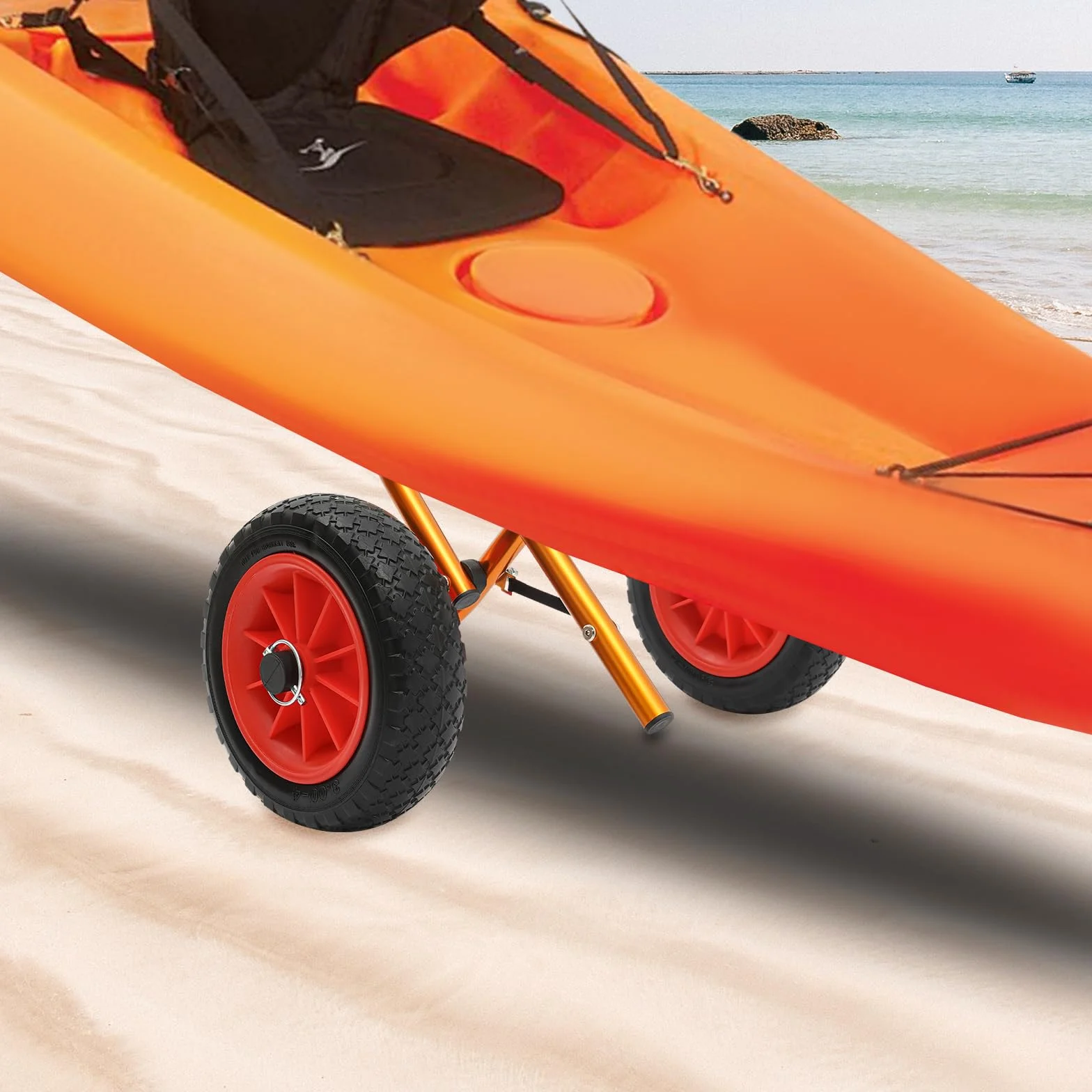 Carro plegable de aluminio para canoas y kayaks, 80 kg, neumáticos de goma maciza