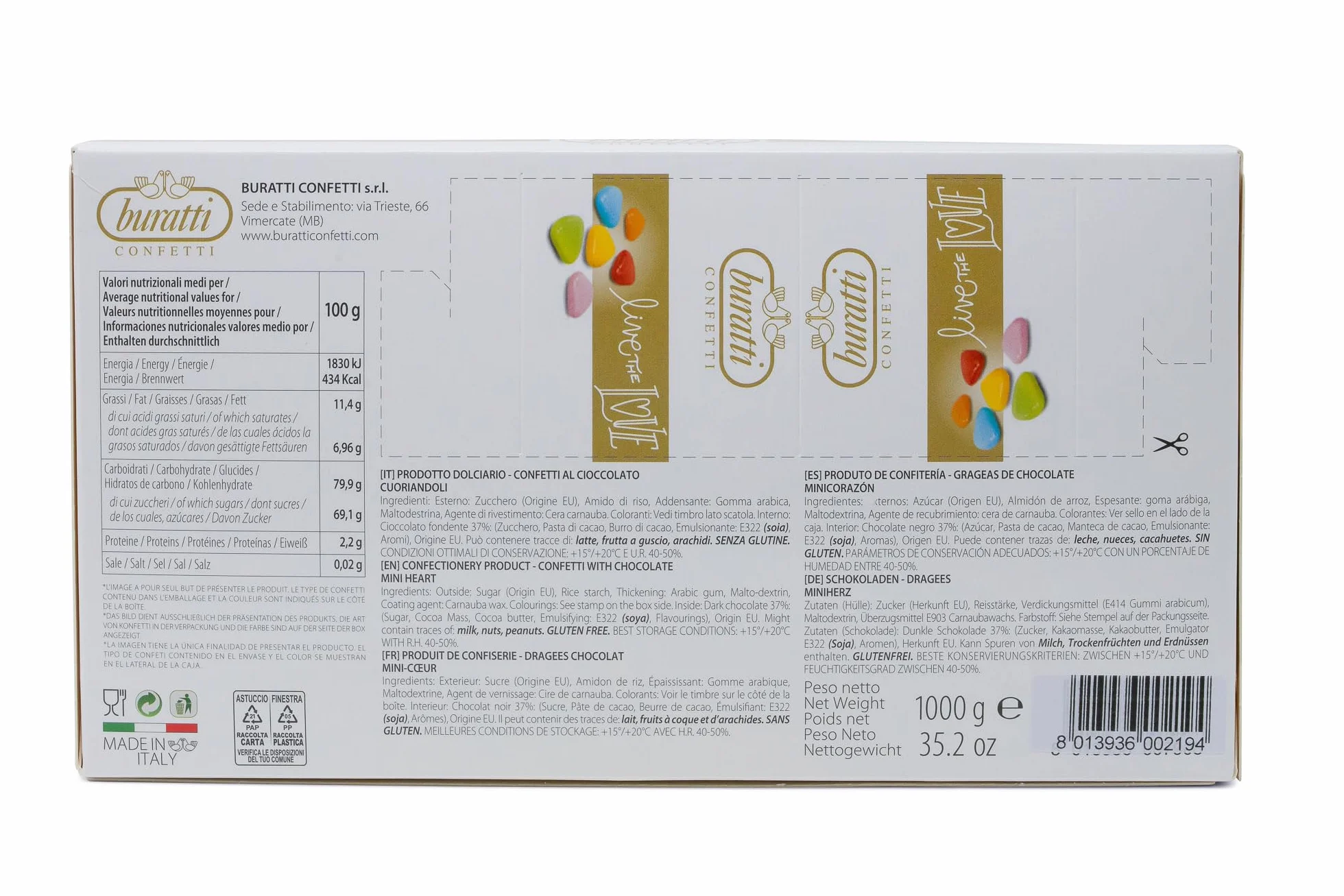 Buratti Confetti Chocolate corazon Rosa 1000 g