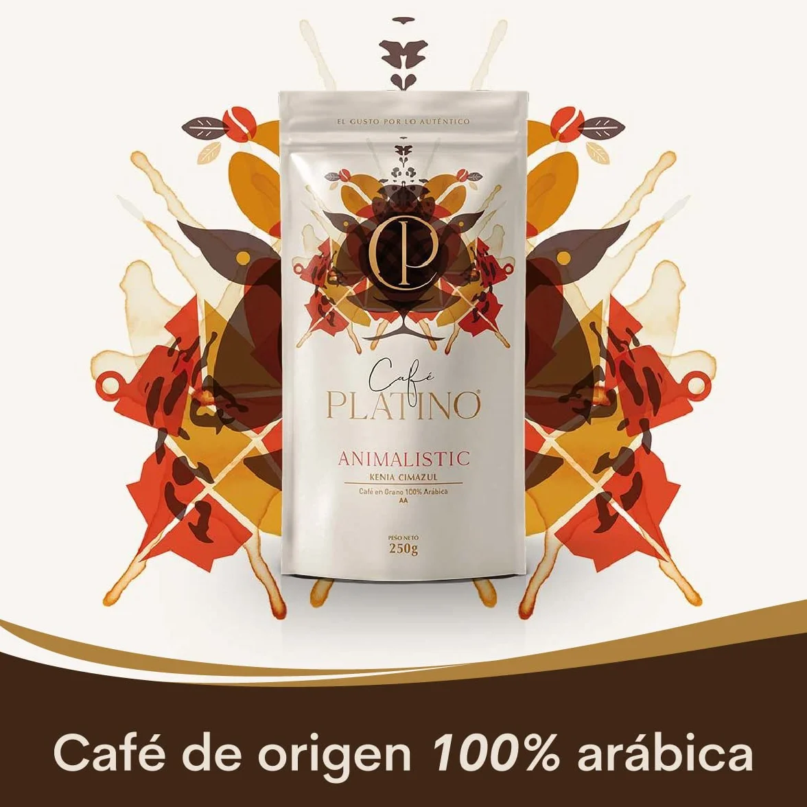 Café Platino Animalistic - Café en Grano Natural de Kenia Cimazul Tostado 250g - 100% Arábica - Categoría AA