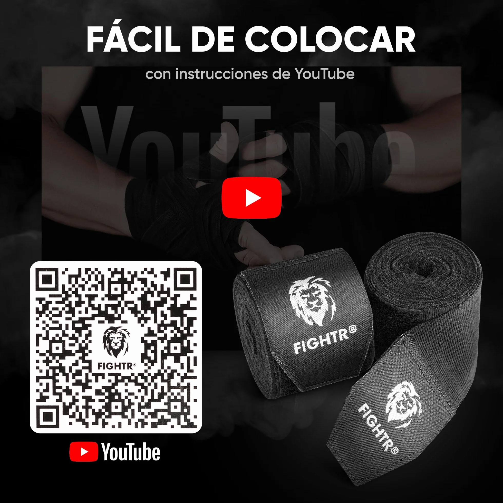 FIGHTR® Premium Cinta de Boxeo 4m Medio elásticos con Lazo para el Pulgar para Boxeo MMA Muay Thai