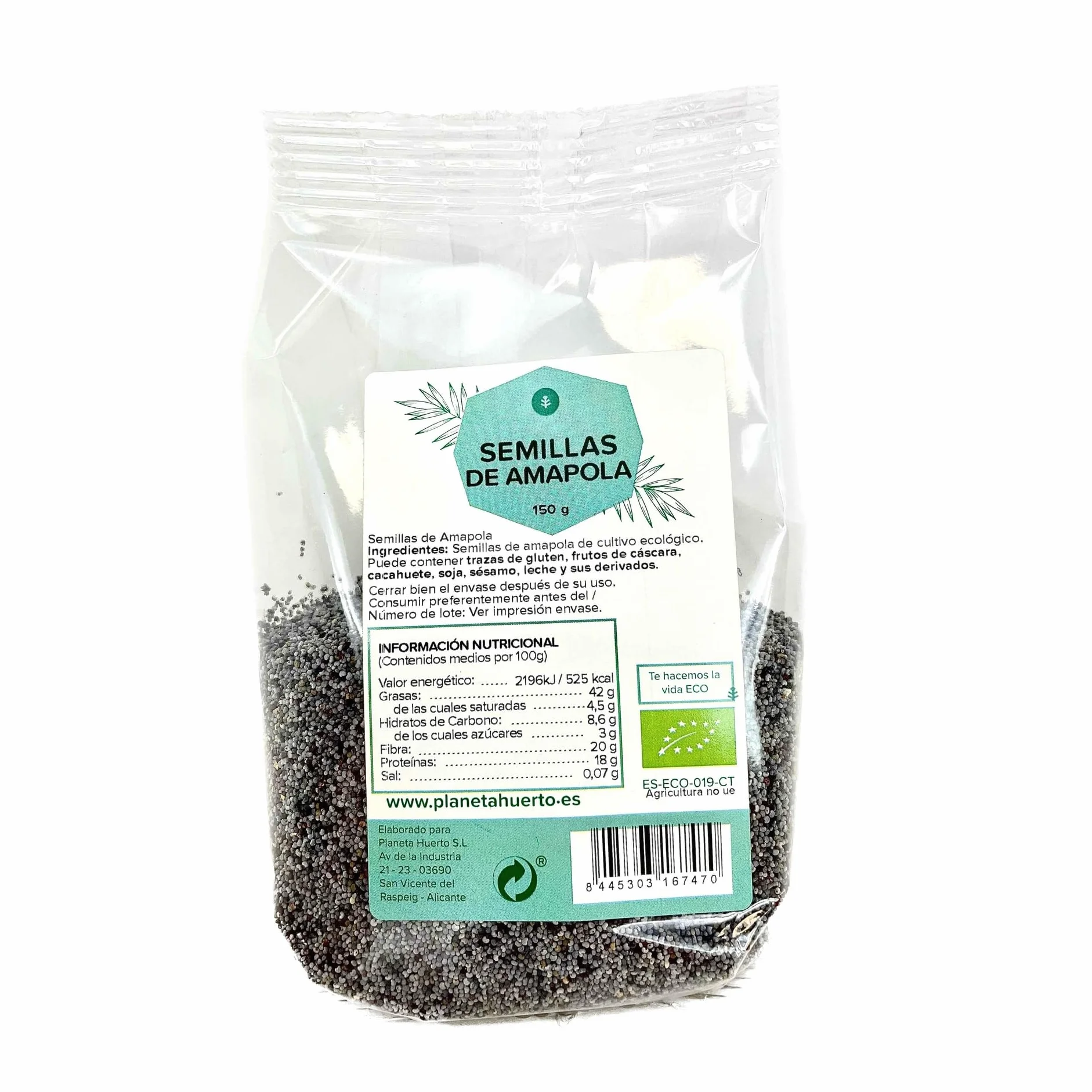 Semillas de Amapola 150 g PLANETA HUERTO Fuente Natural de Fibra