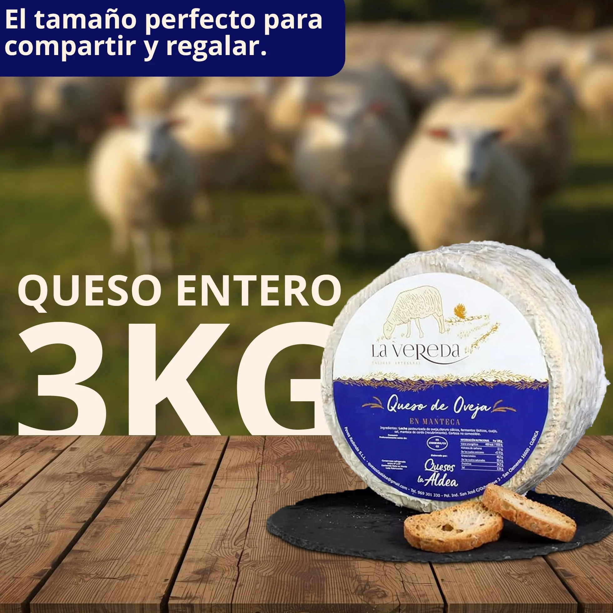 Queso Artesano de Oveja en Manteca de Cerdo 3 kg Curado Mínimo 6 Meses