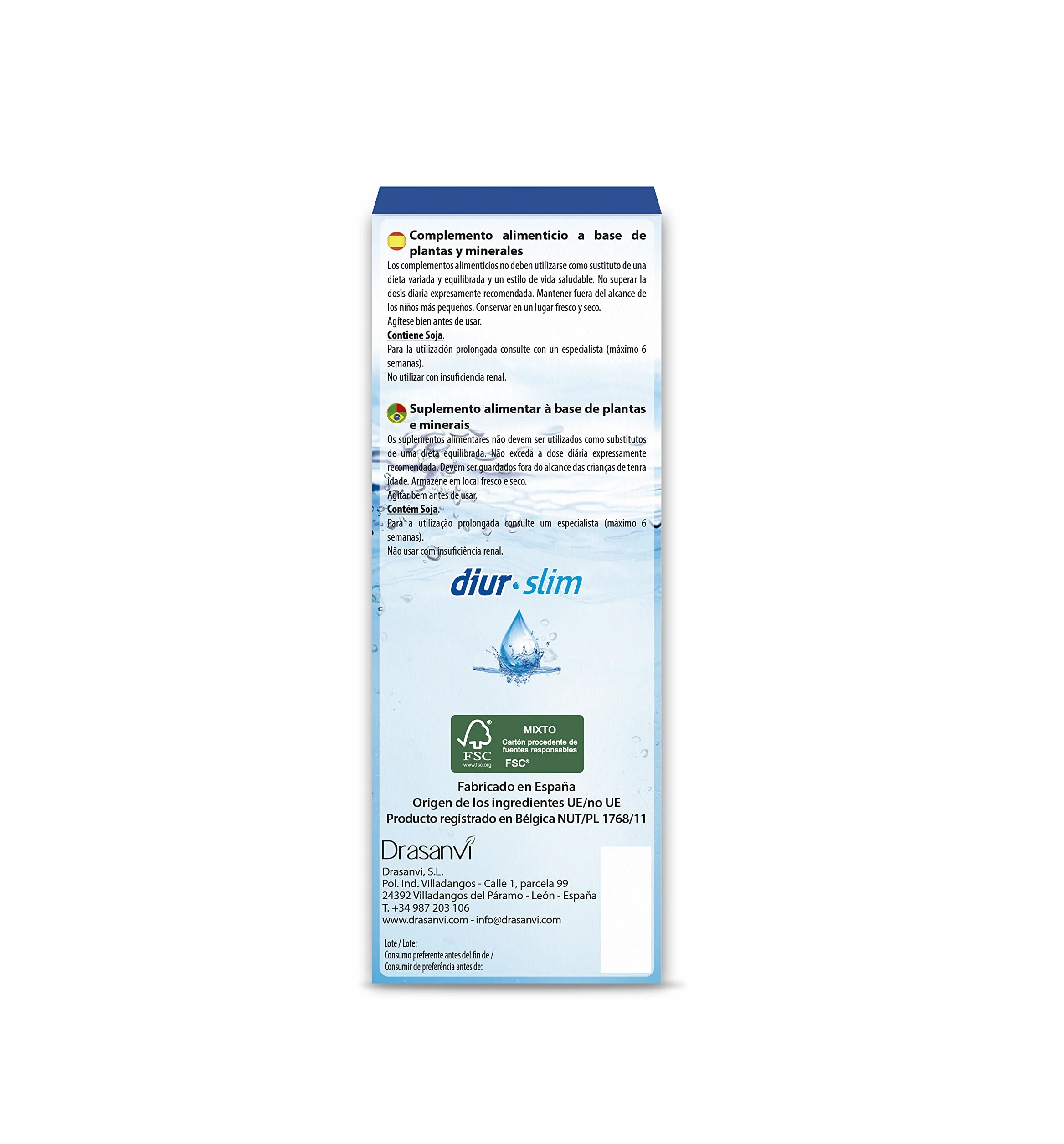 DRASANVI DIUR SLIM - Potasio + Magnesio + Cola de Caballo + Vara de Oro + Diente de León - VEGANO - SIN GLUTEN - 250 ml
