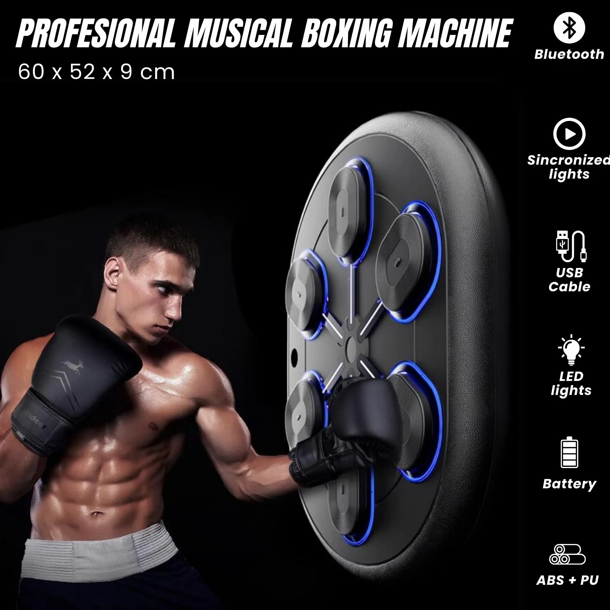 MAGIC SELECT Máquina de Boxeo Musical con LED, Bluetooth, Almohadilla de Poliuretano para Entrenamiento de Boxeo en Pared