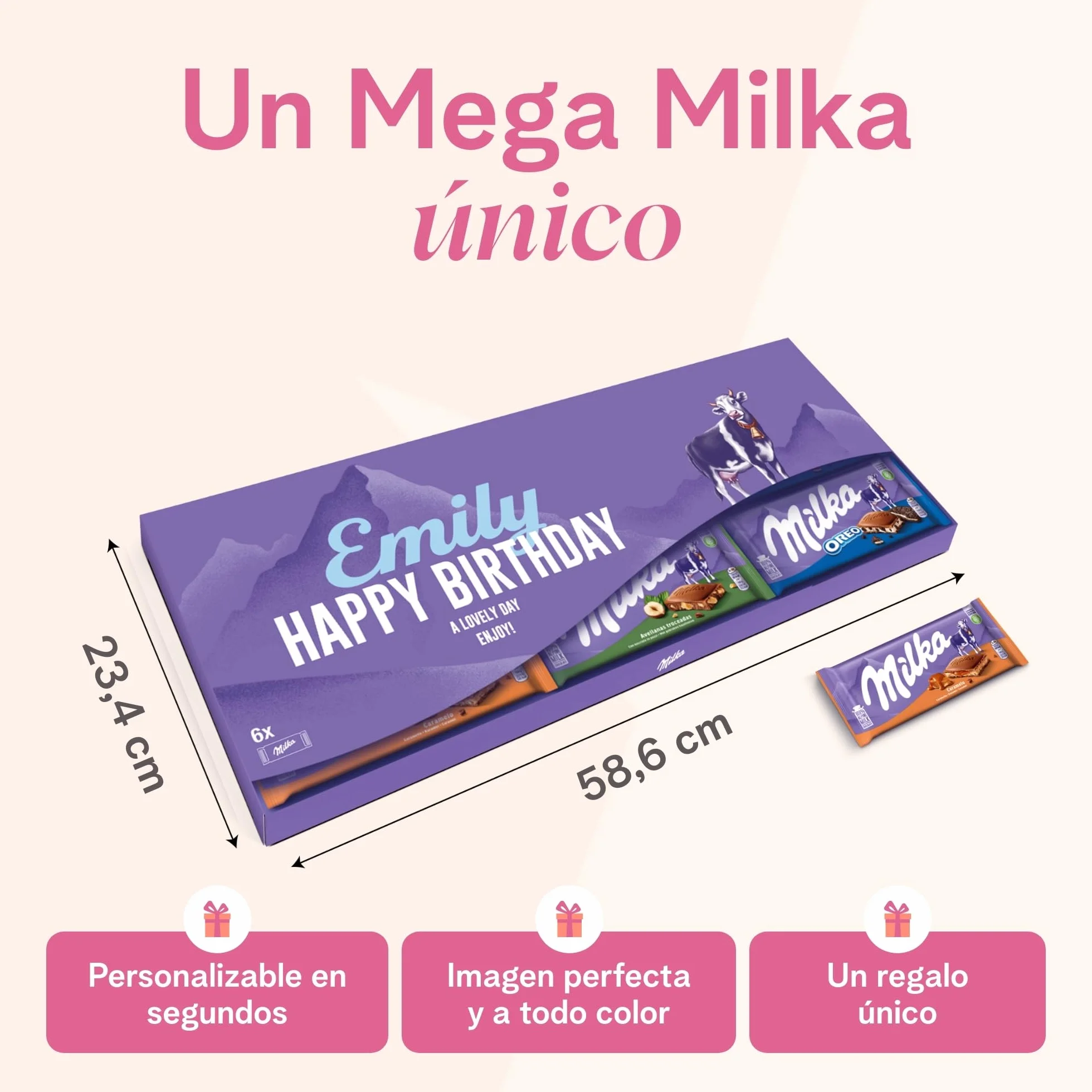 Chocolate XXL Milka Personalizado - Regalo de Cumpleaños & Aniversario para Hombre & Mujer con Nombre y Mensaje, incluye barras de chocolate Milka en varios sabores (6 Tabletas)