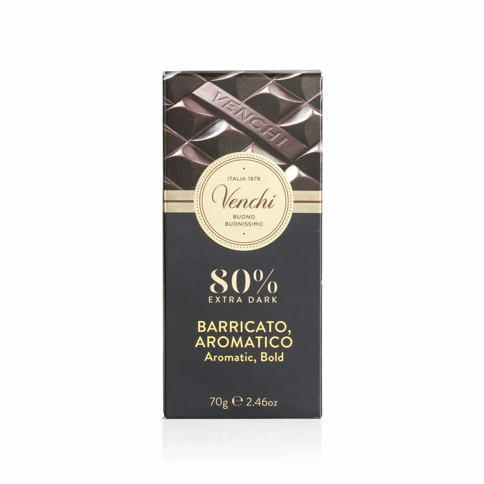 Venchi - Tableta de Chocolate Extra Fondant Aroma Barrica, 80%, 70 g - Con Mezclas de Cacao Seleccionadas - Sin Gluten - Vegano