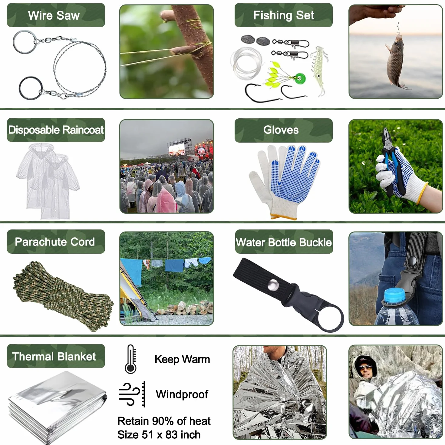 Kit de Supervivencia 22 en 1, Emergencia Exteriores con Filtro de Agua, Bolsa Camping Senderismo Camuflaje