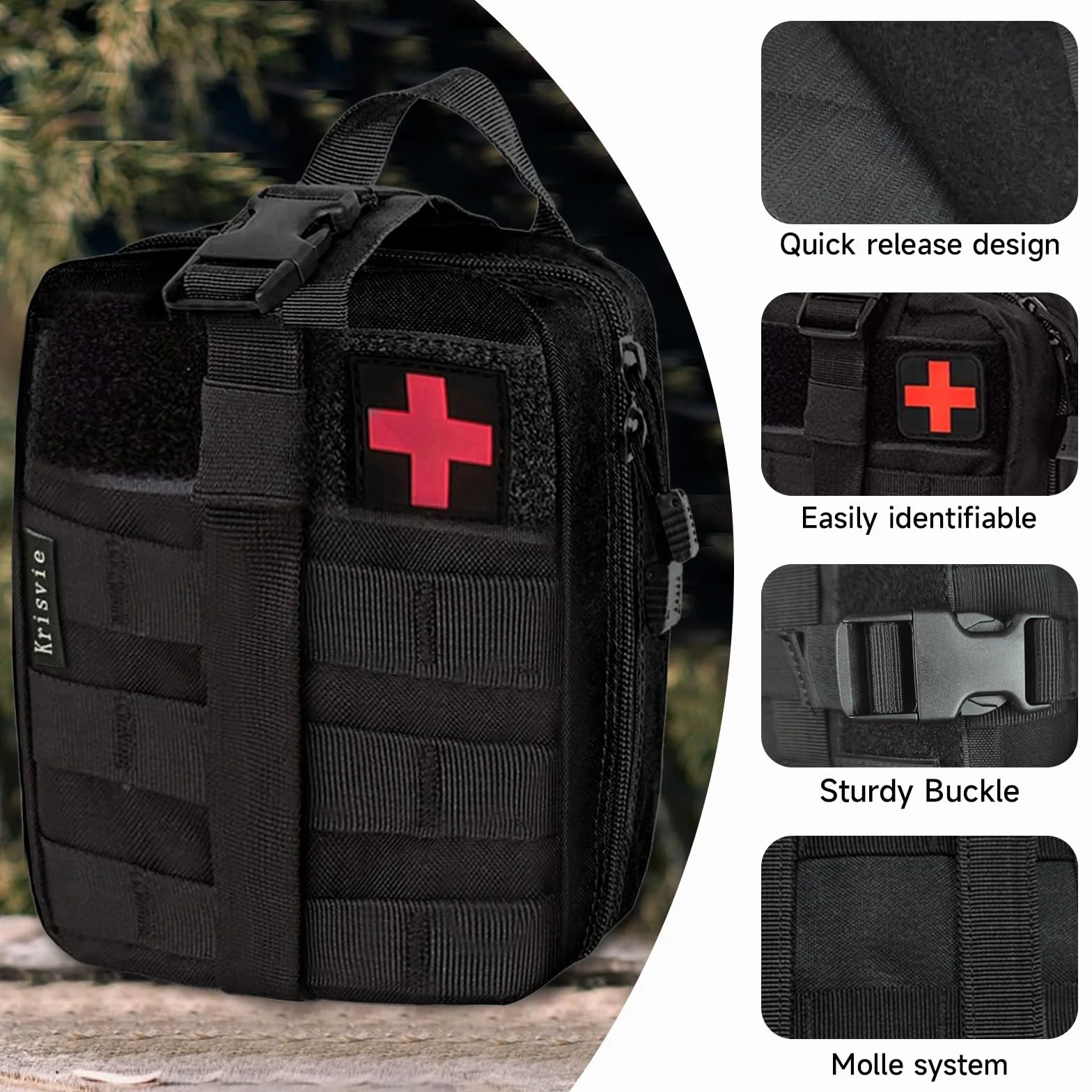 Médica Bolsa Primeros Auxilios Táctica Compacta Botiquín Negro