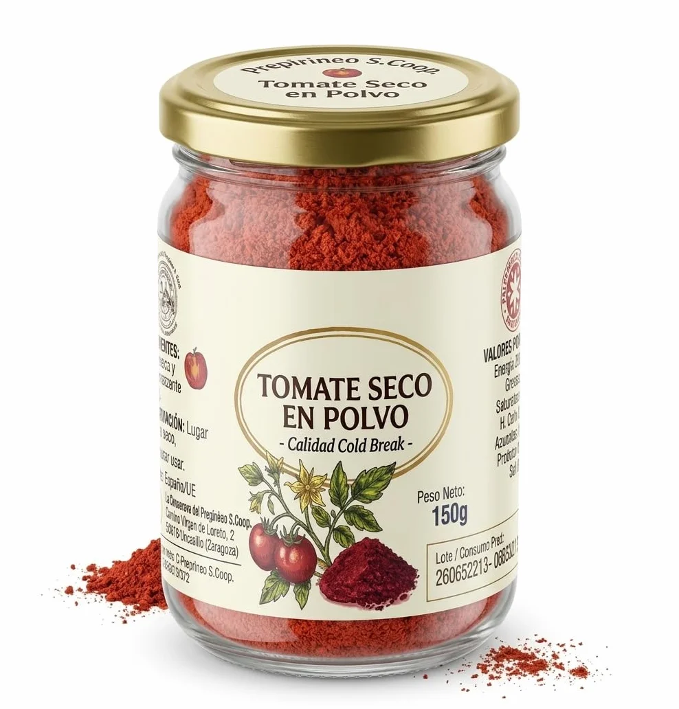 Tomate Seco en Polvo Premium (150g)-Molido Fino, Sabor Intenso y Natural- Ideal para Pasta, Sofritos y Pasta de Tomate Concentrada (1 bote 150g)