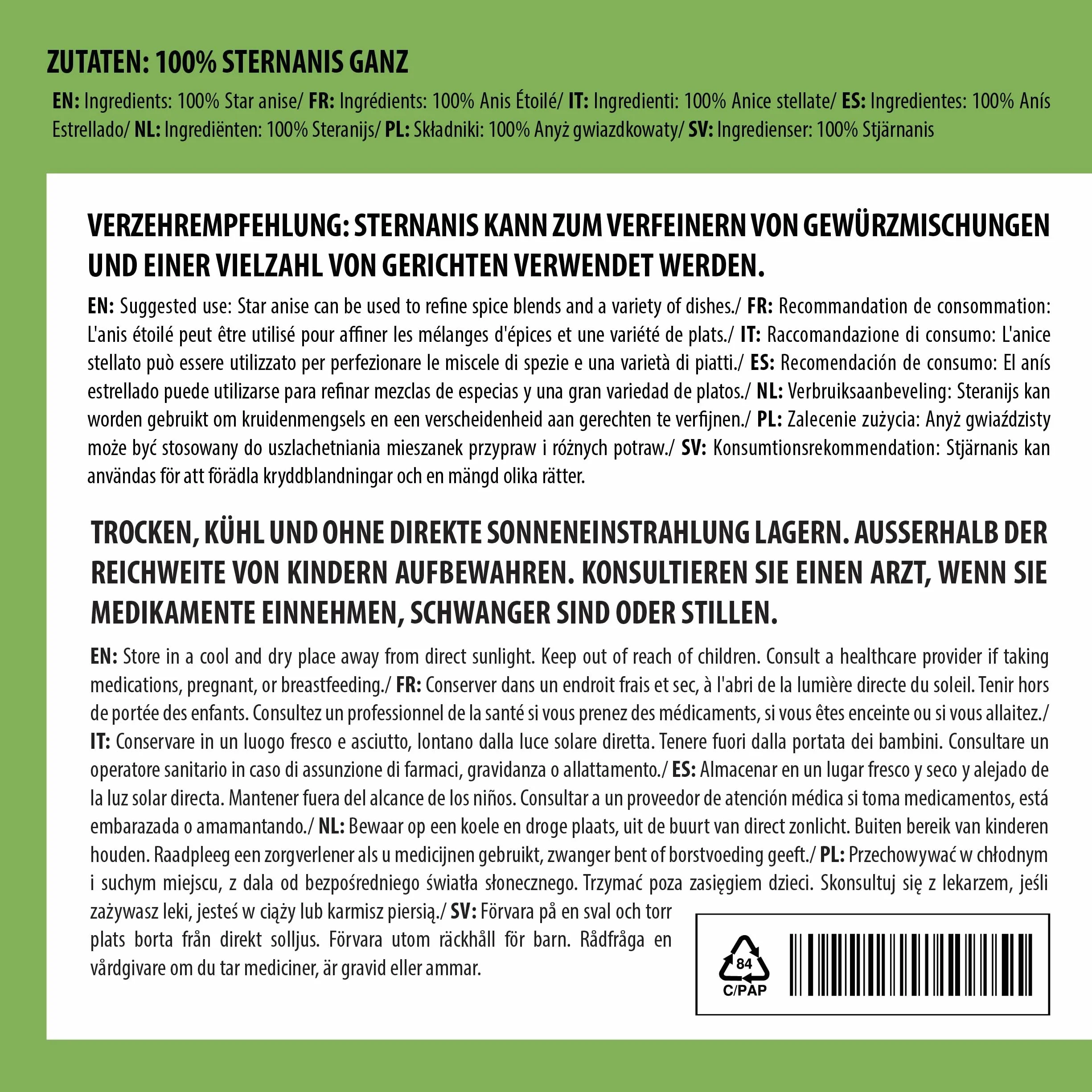 Alpi Nature Anis Estrellado Entero 125g, Vainas de Anís Estrellado para Cocinar y Vino Caliente