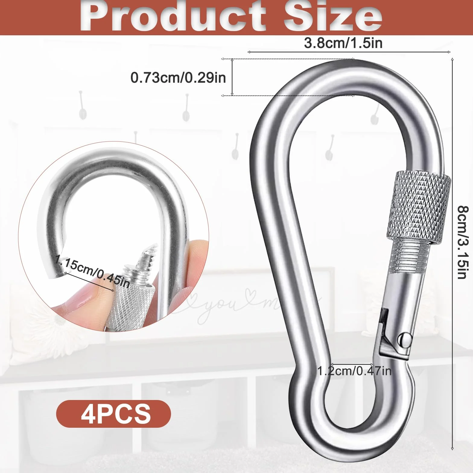 Mosquetones de Acero Inoxidable de Seguridad 200 kg 38 x 80 mm para Exteriores
