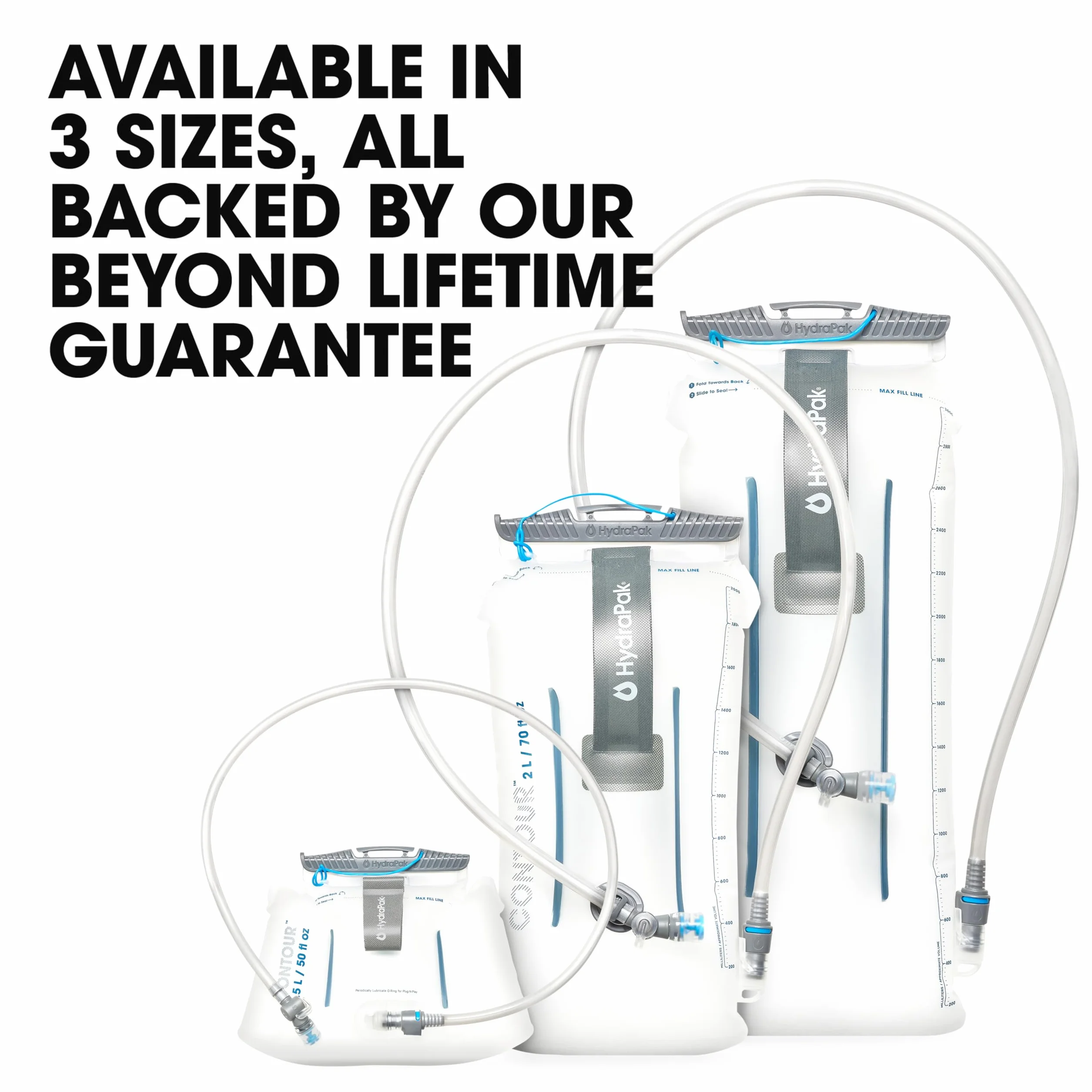 HydraPak Contour 1.5L 2L 3L Hydration Reservoir Low-Profile Water Bladder High-Flow Bite Valve Leak Proof