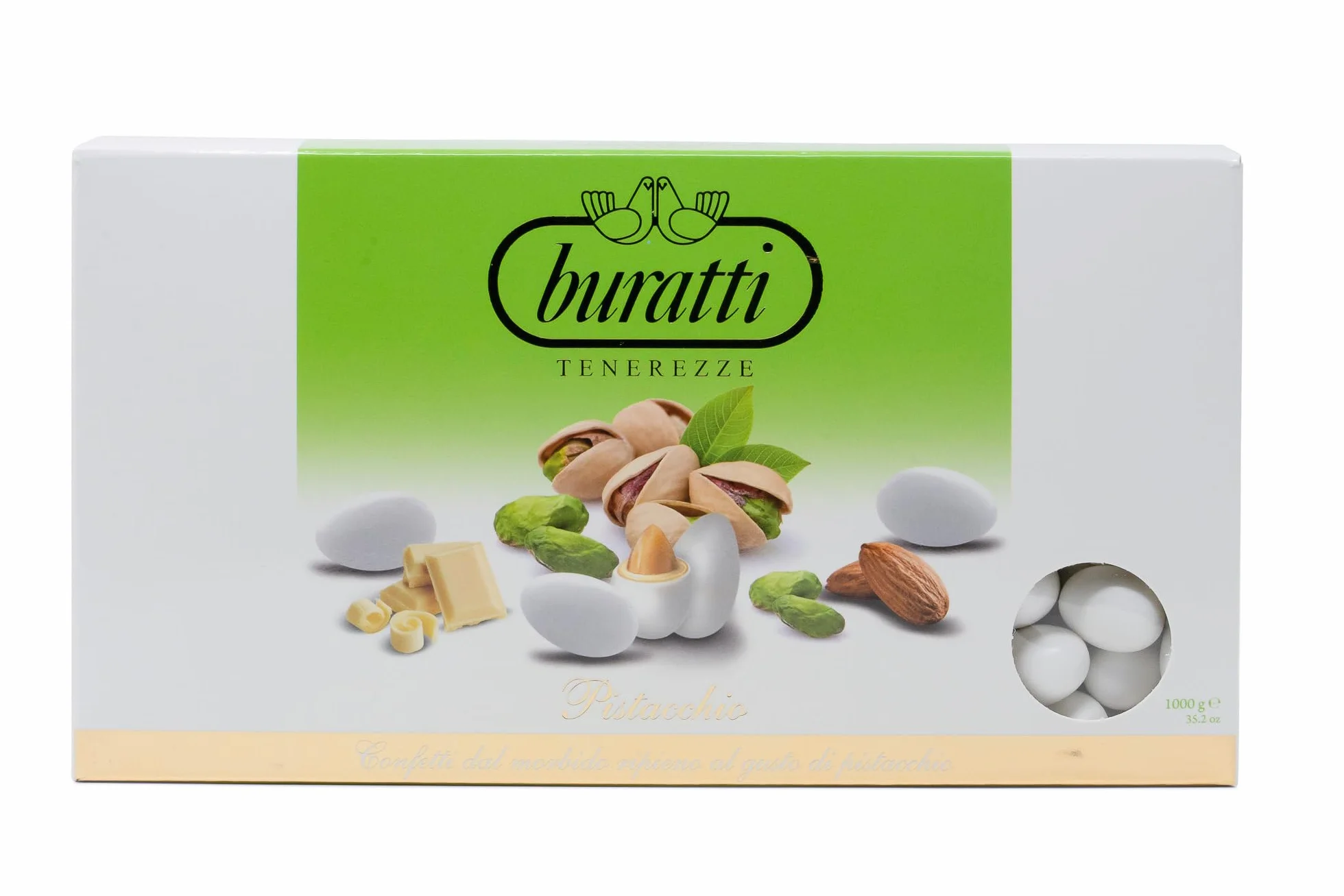 Buratti Confetti Tenerezze Sabor A Pistacho Blanco Almendras Recubiertas De Chocolate - 1 kg