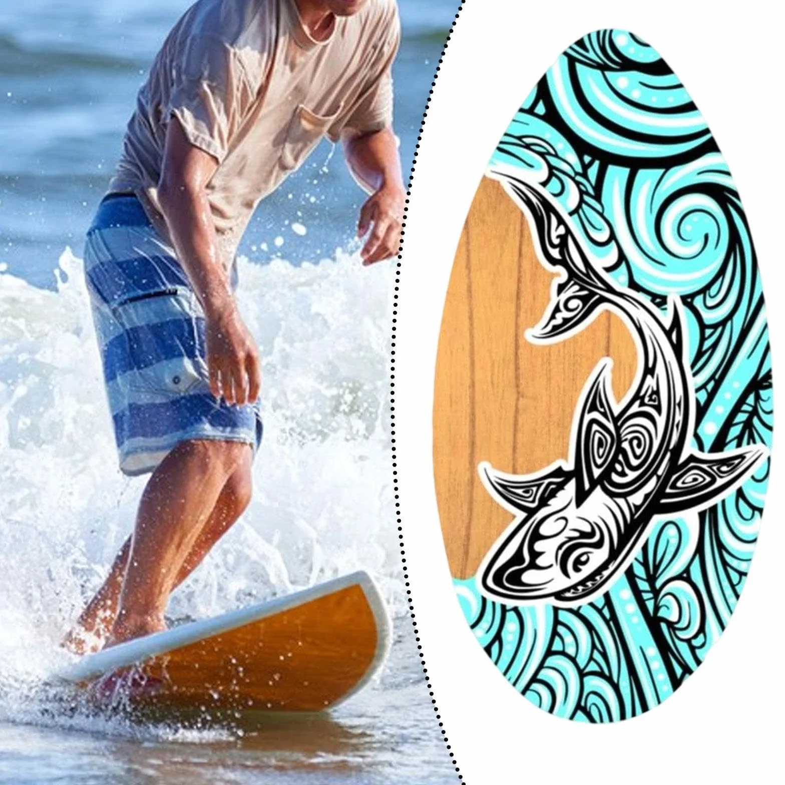 Amagogo Tabla de Skimboard de Madera para Playa, Arena, Aguas Poco Profundas, Tabla de Surf Pequeña