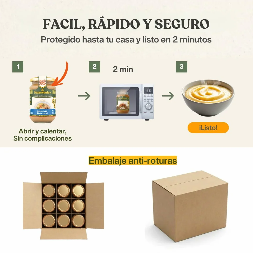 Natursenior - Comida Triturada para Personas Mayores - Pack Purés Variados Pescado - 100% Natural, Omega 3, Fibra, Proteína - 15 uds x 340g