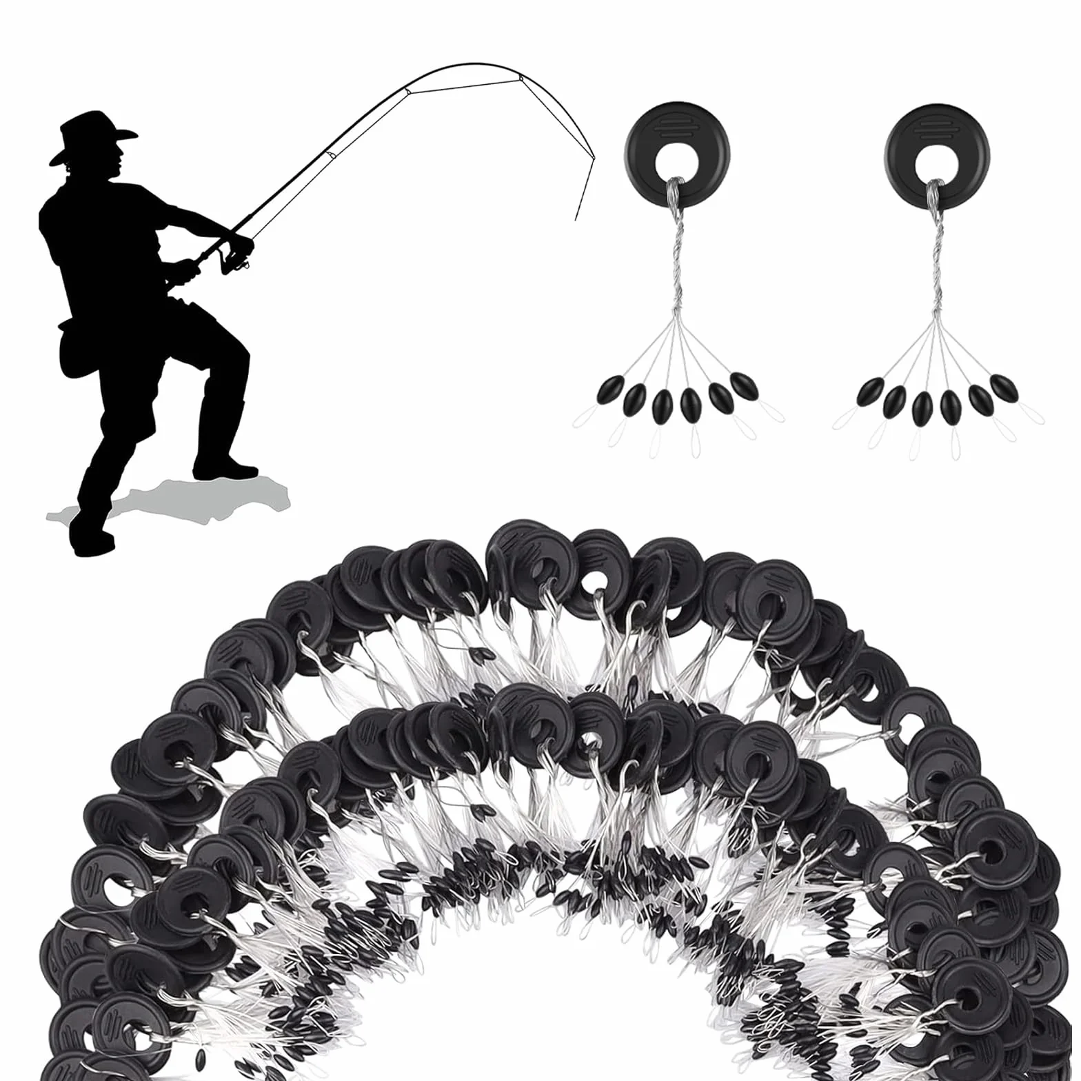 Tapón Flotador de Pesca de Goma 6 en 1, Negro
