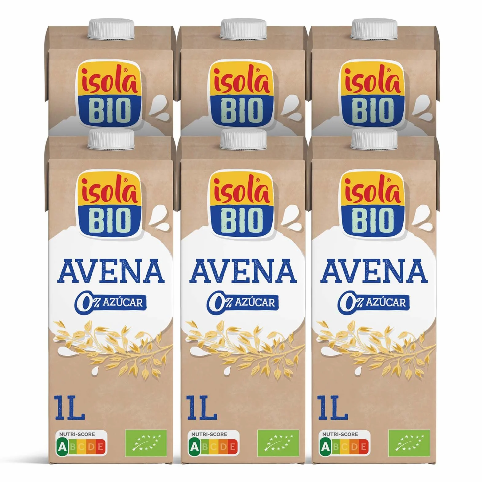 ISOLA BIO - Pack de 6 Unidades de 1 L de Bebida Ecológica Vegetal de Avena - Sin Azúcar Añadido, Lactosa ni Fructosa - Apto para Veganos - Ideal para Tomar en Smoothies o con Cereales
