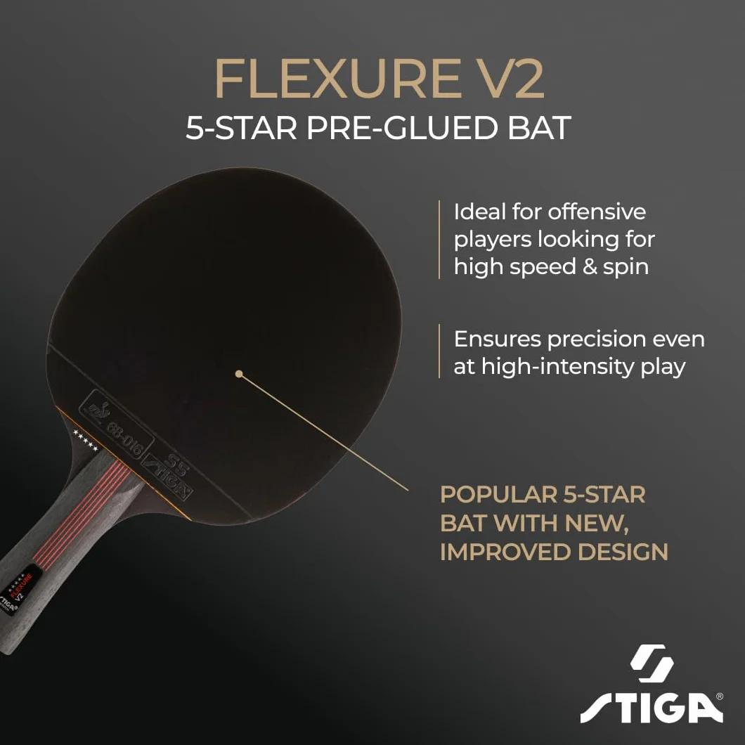 STIGA Flexure V2 Pala de Tenis de Mesa 5 Estrellas Goma STAR5 ITTF Agarre Ergonómico