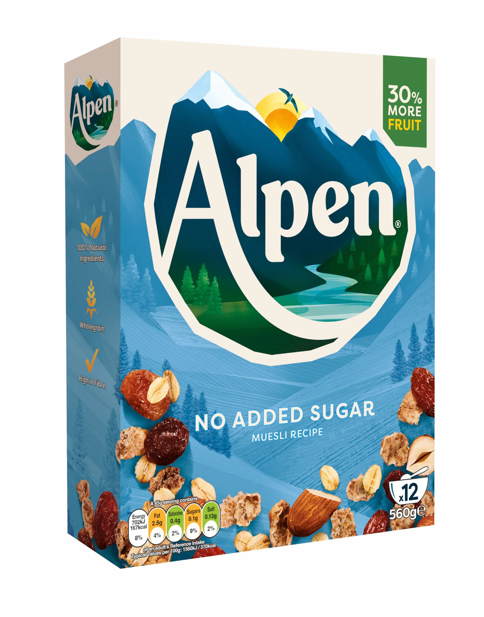 Alpen sin Azúcar- Muesli Suizo sin azúcar añadido 550g (Paquete de 10)