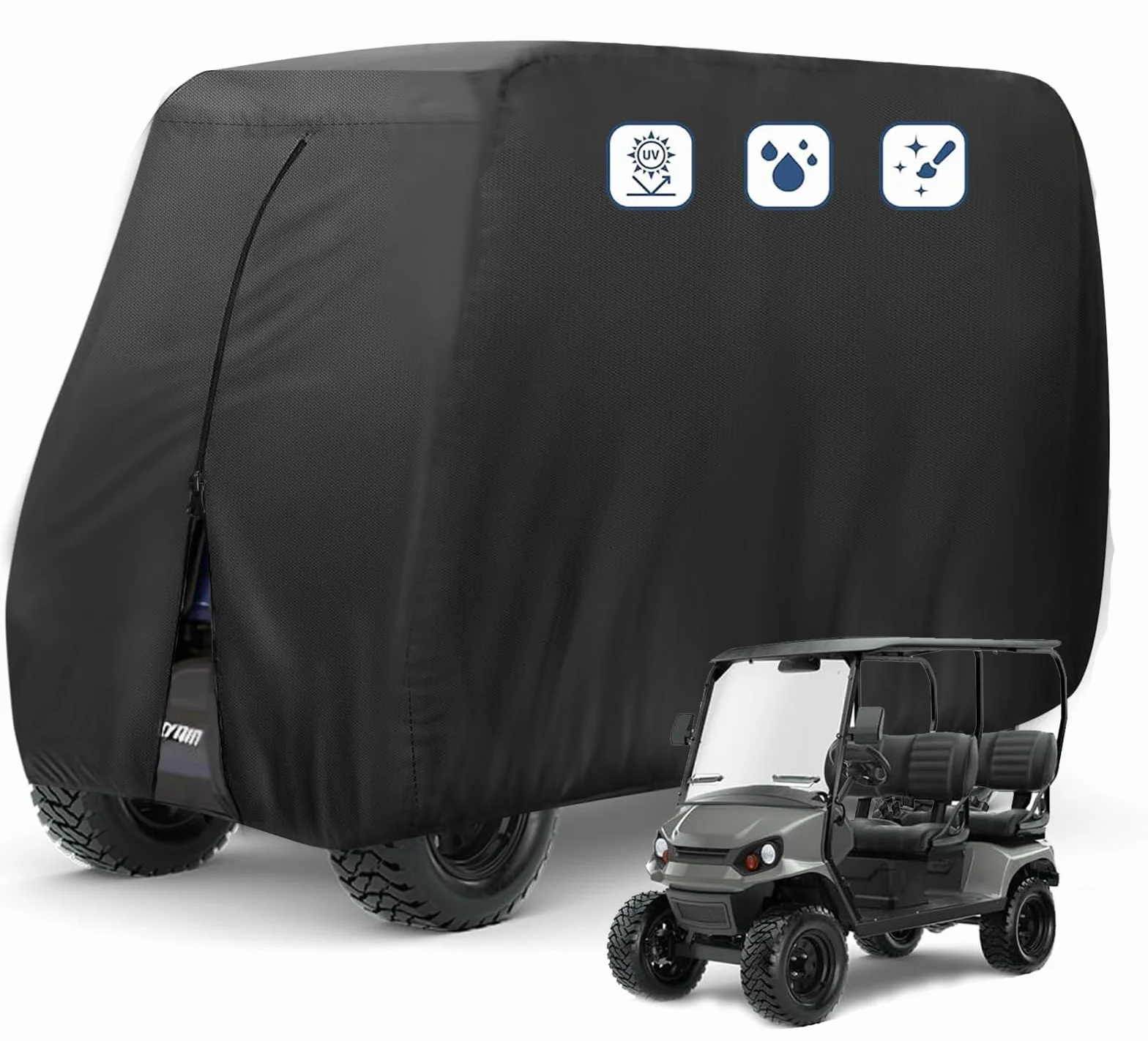 FLYMEI Impermeable Polvo Prevención para Carro de Golf 4 Pasajeros EZ GO Club Car Yamaha Gris Topo Negro
