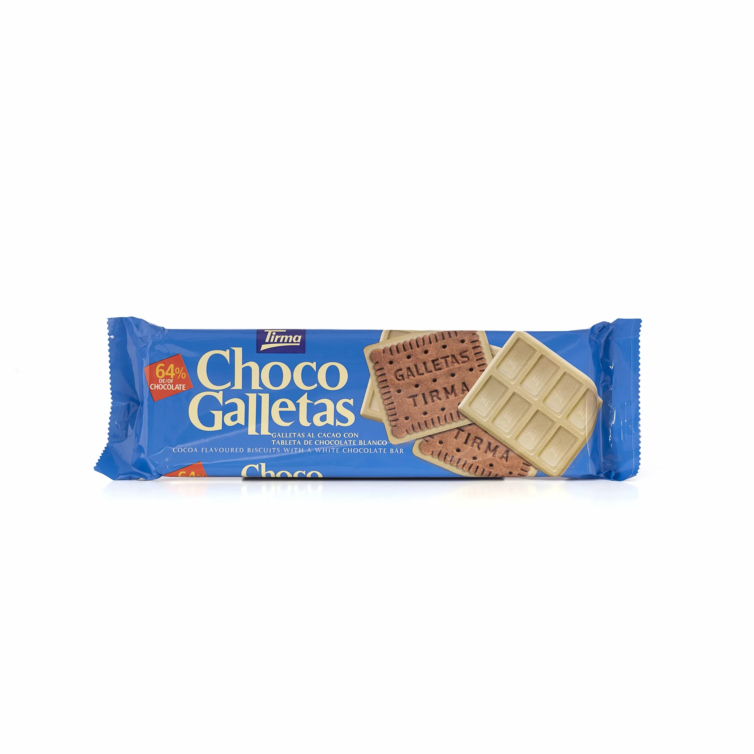 Tirma Chocobiscuit White 160g - Galleta crujiente cubierta con chocolate blanco. Perfecta para acompañar café o té. Un dulce capricho para los amantes del chocolate blanco.