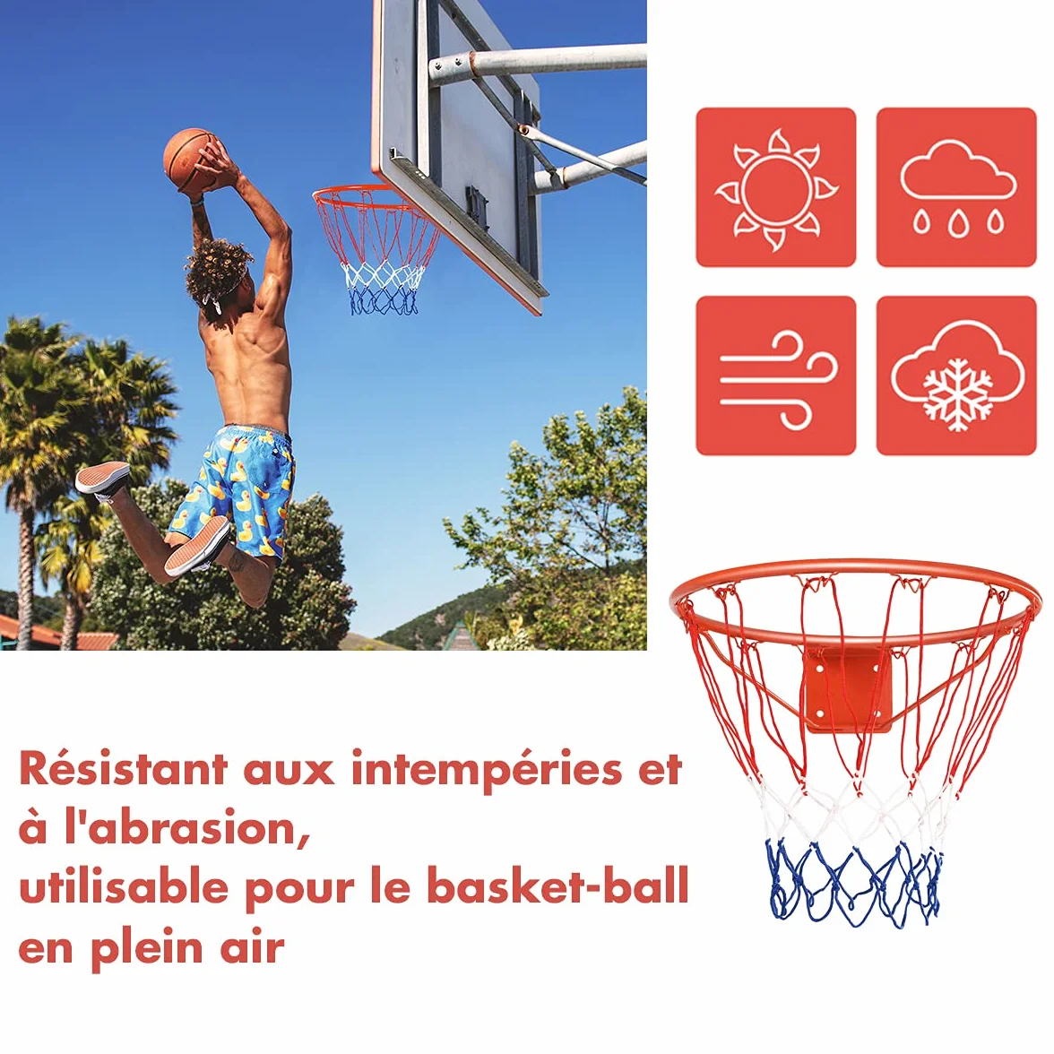 Cesta de baloncesto diámetro 45 cm con red de pared anillo de acero inoxidable