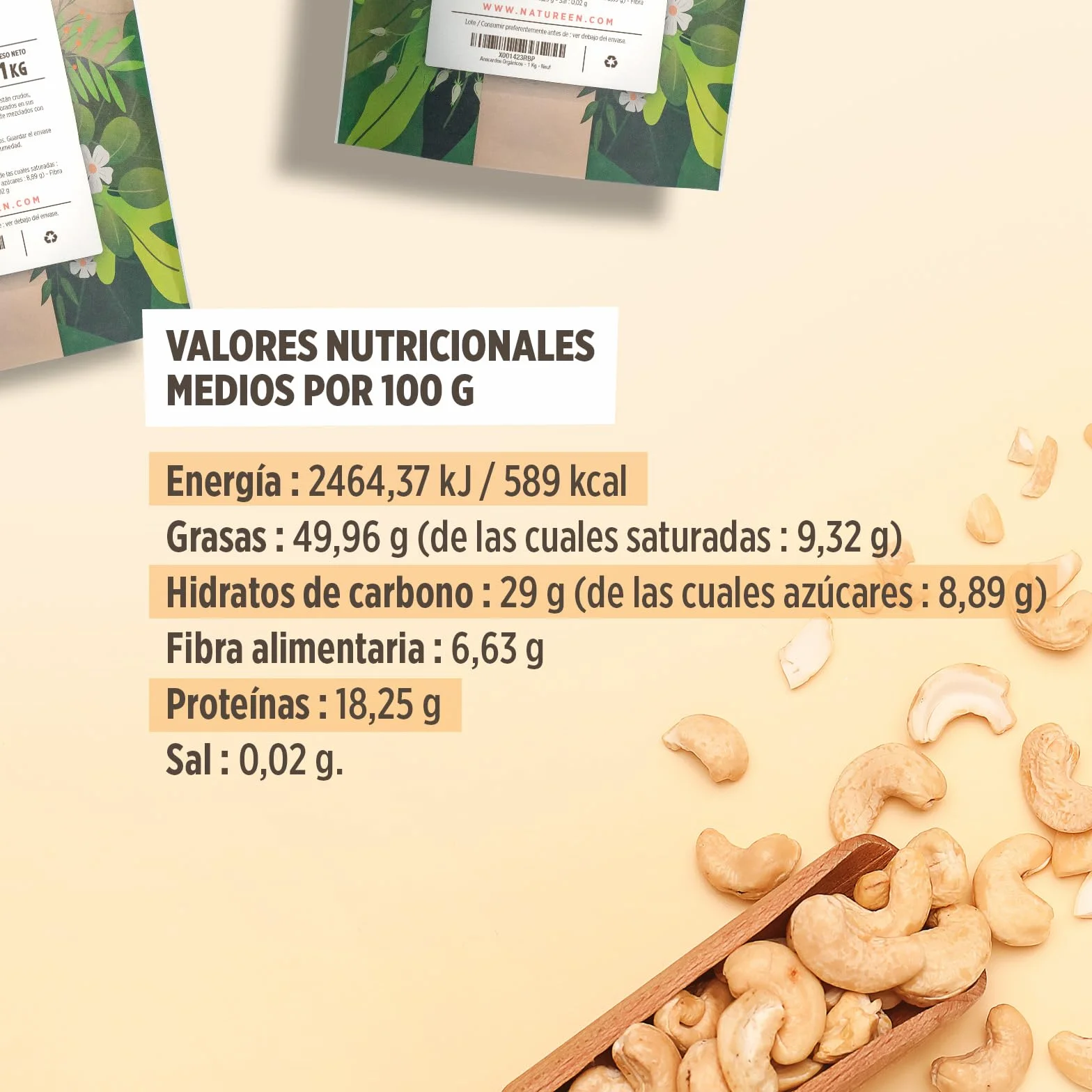 Anacardos Bio 1kg 100% Natural Sin Sal Sin Tostar
