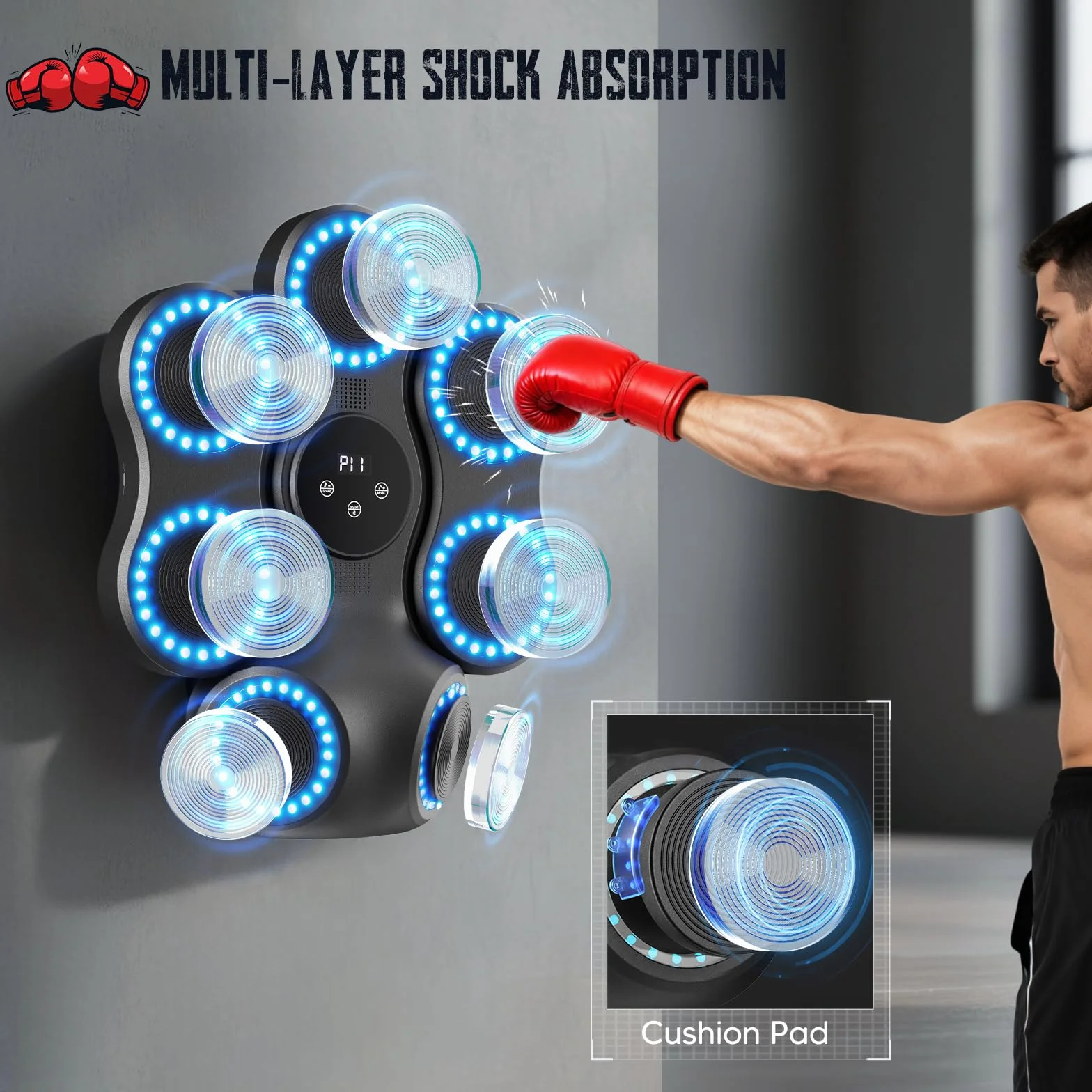 Maquina Boxeo Pared Musical con Bluetooth y Pantalla LED, 9 Velocidades, 11 Modos Entrenamiento