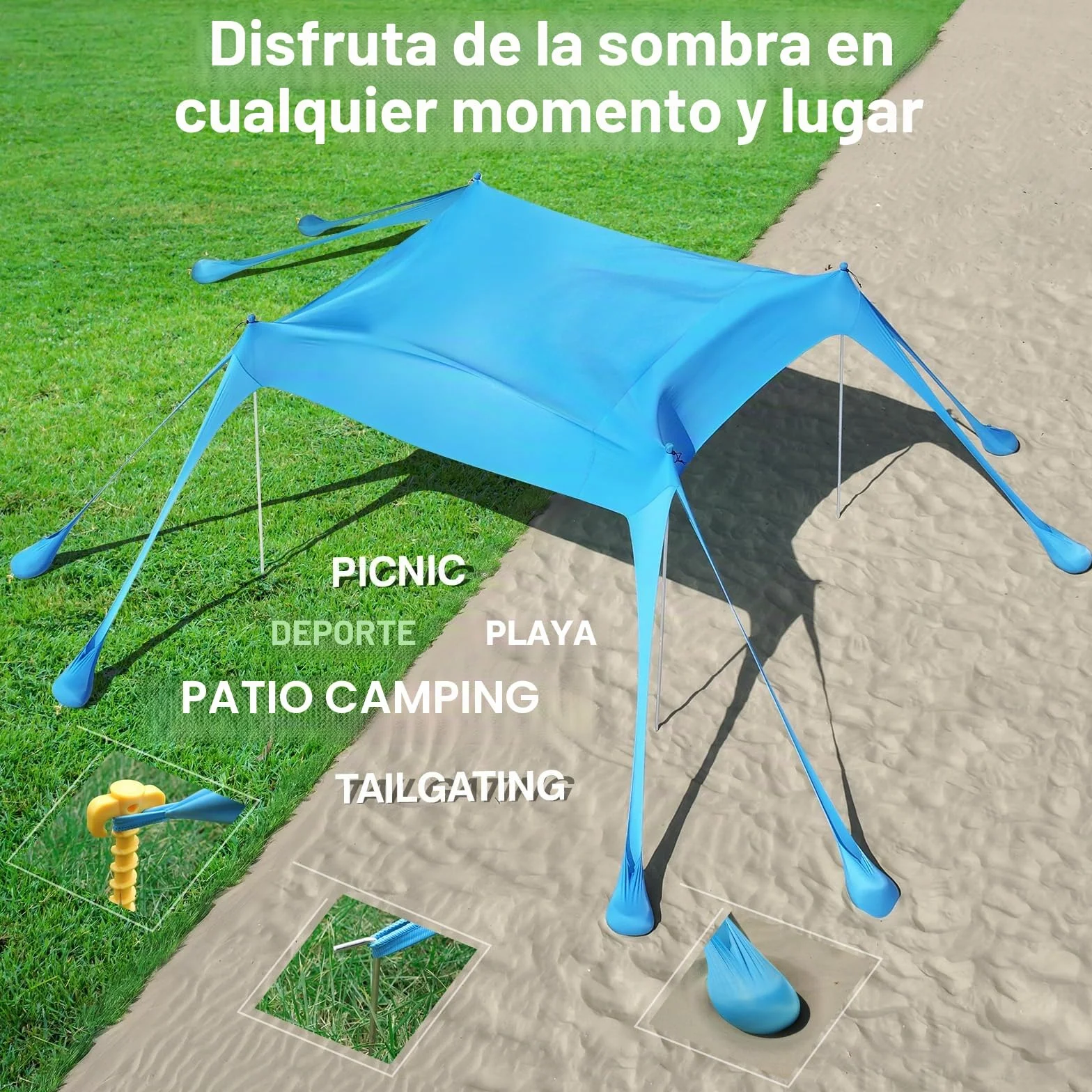 Rhino Valley Toldo de Playa Plegable Portátil Protección UV UPF50+ Resistente Viento con Sacos de Arena